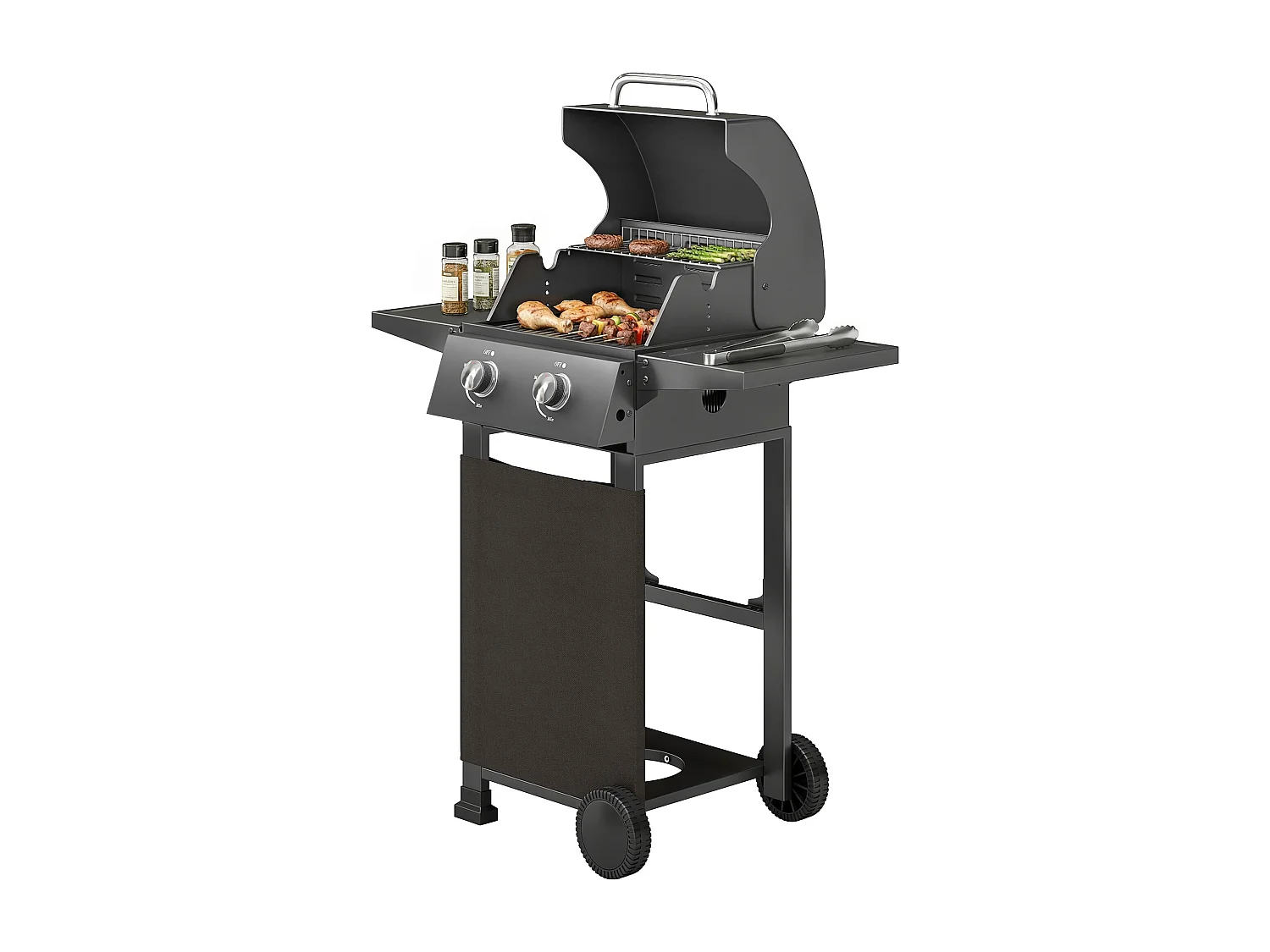Barbecue a gas propano 2 bruciatori ripiani pieghevoli nero