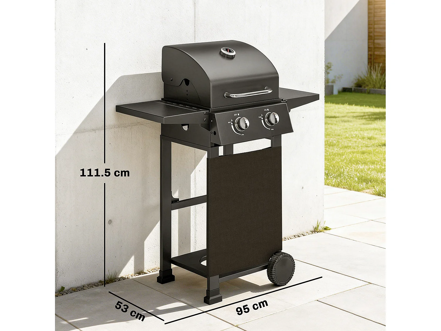 Barbecue a gas propano 2 bruciatori ripiani pieghevoli nero