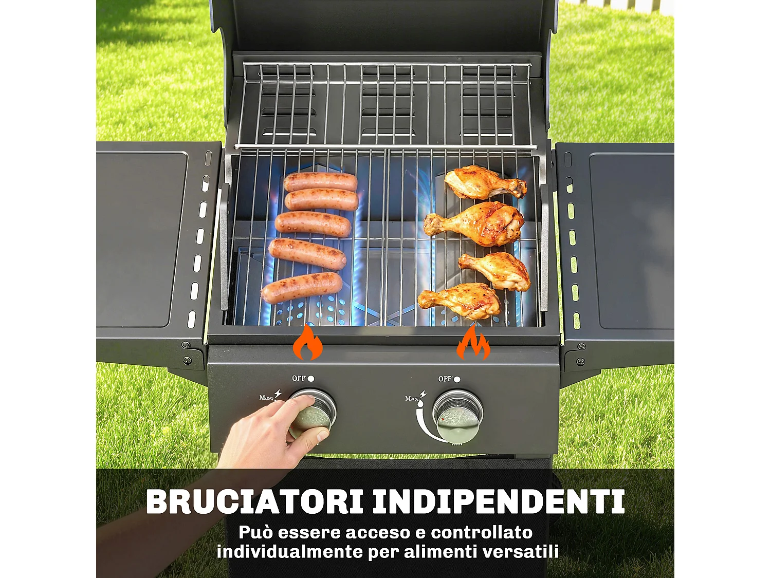 Barbecue a gas propano 2 bruciatori ripiani pieghevoli nero