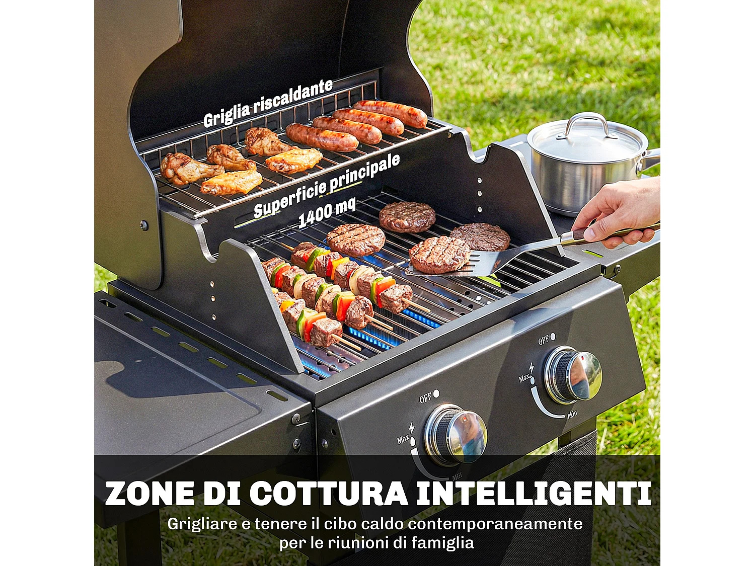 Barbecue a gas propano 2 bruciatori ripiani pieghevoli nero