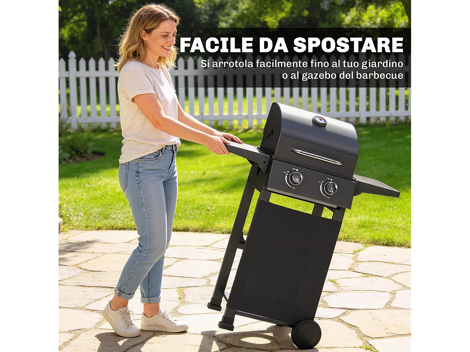 Barbecue a gas propano 2 bruciatori ripiani pieghevoli nero