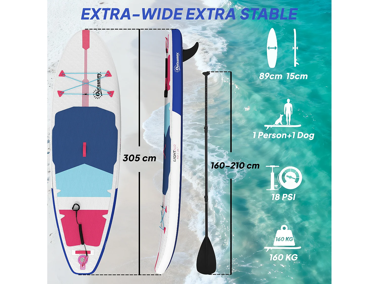 Sup gonfiabile con accessori 305x89x15 cm multicolore