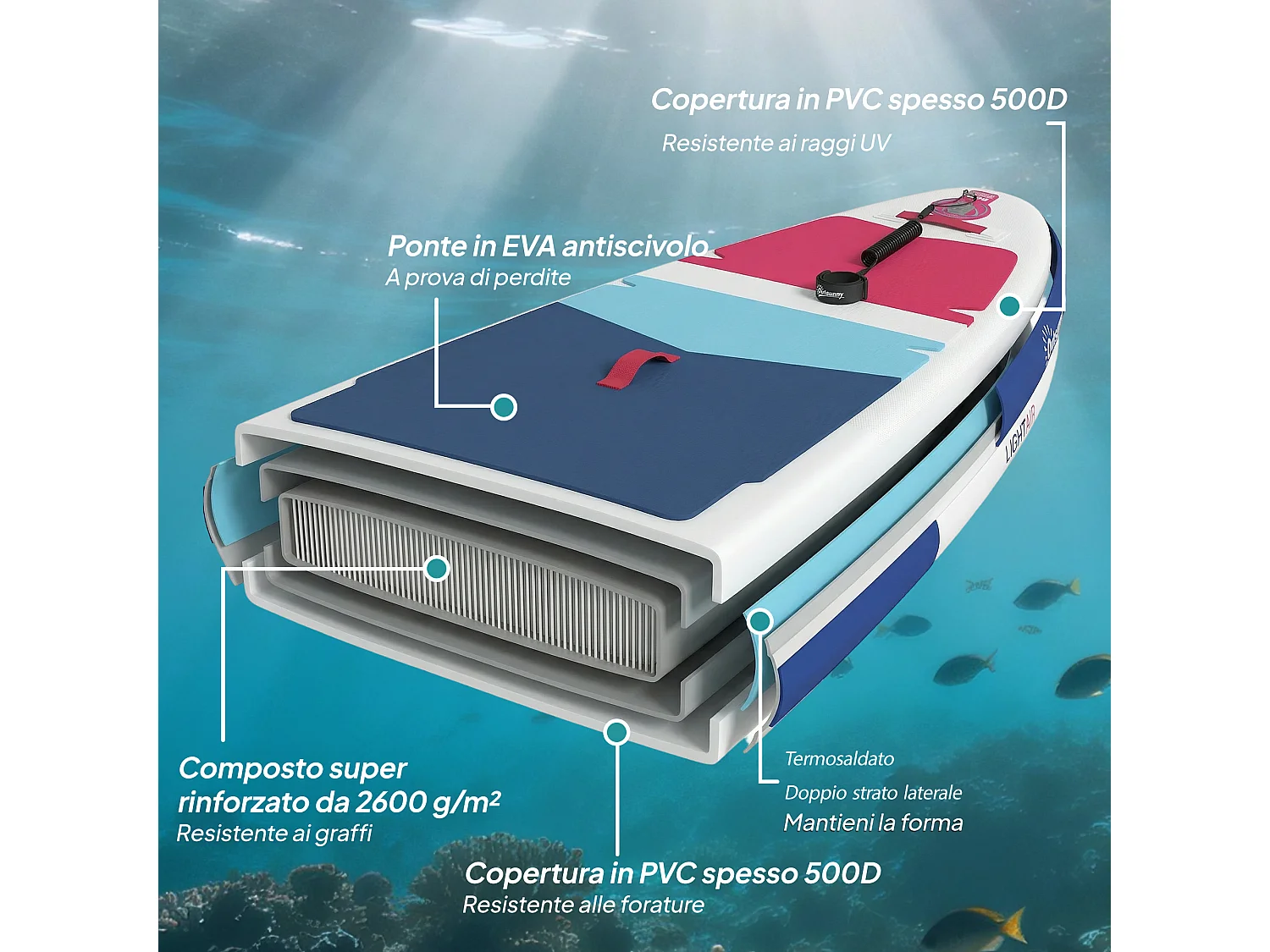 Sup gonfiabile con accessori 305x89x15 cm multicolore
