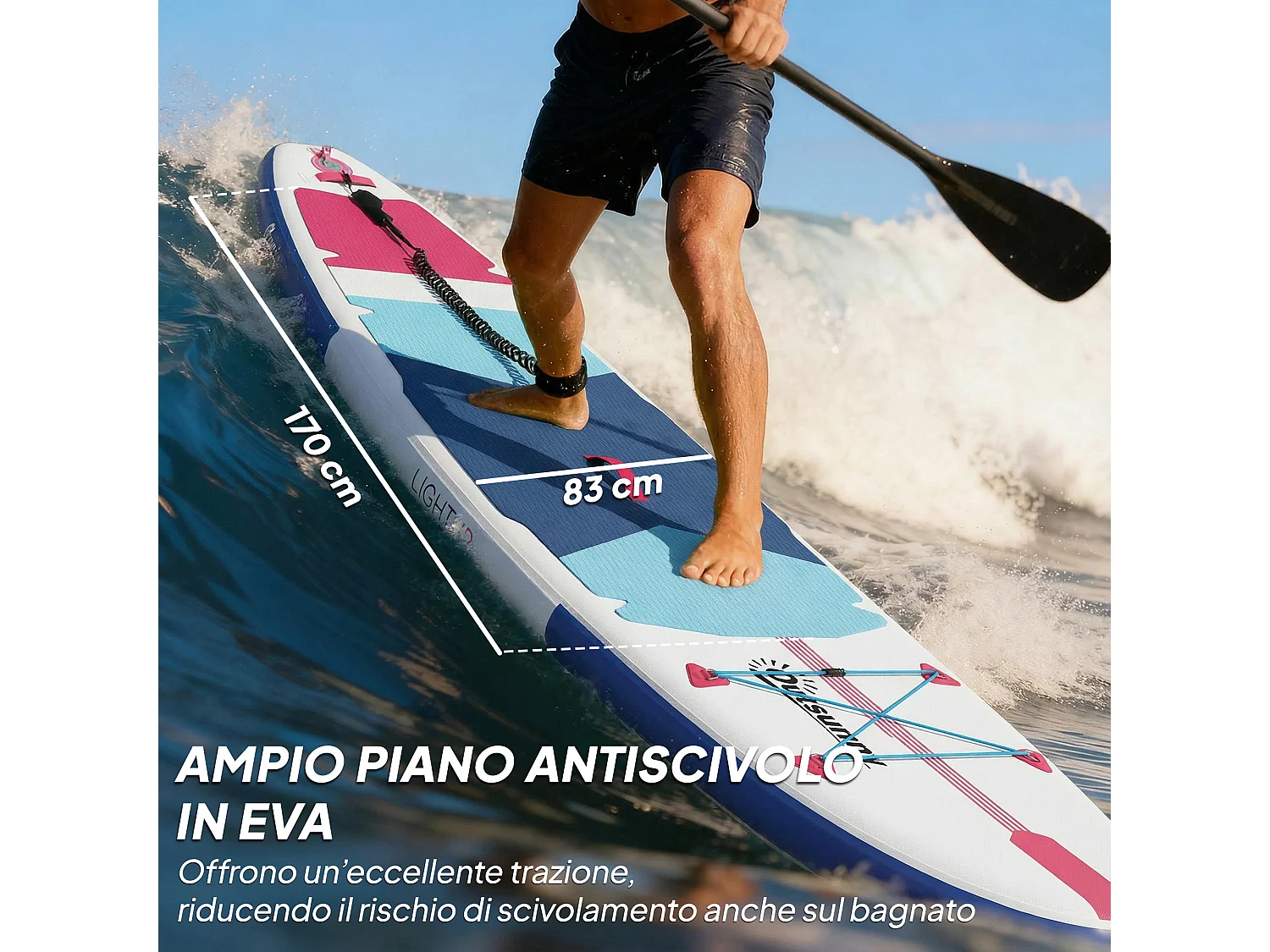 Sup gonfiabile con accessori 305x89x15 cm multicolore