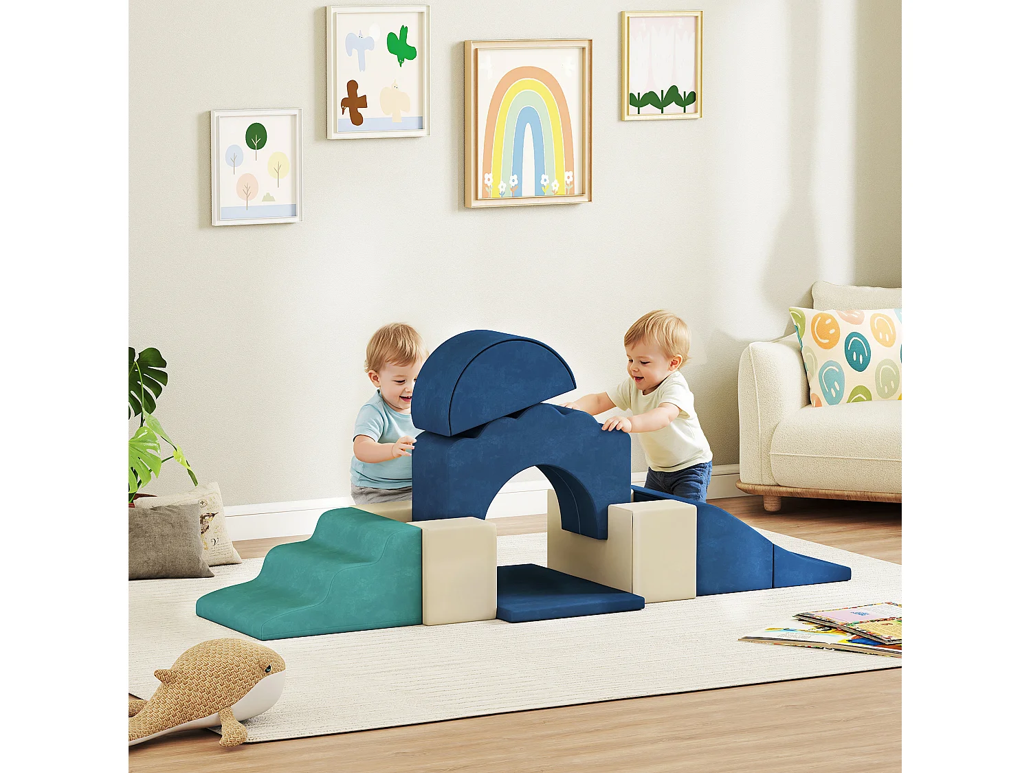 Set 7 blocchi di costruzione morbidi per bambini fino 3 anni blu