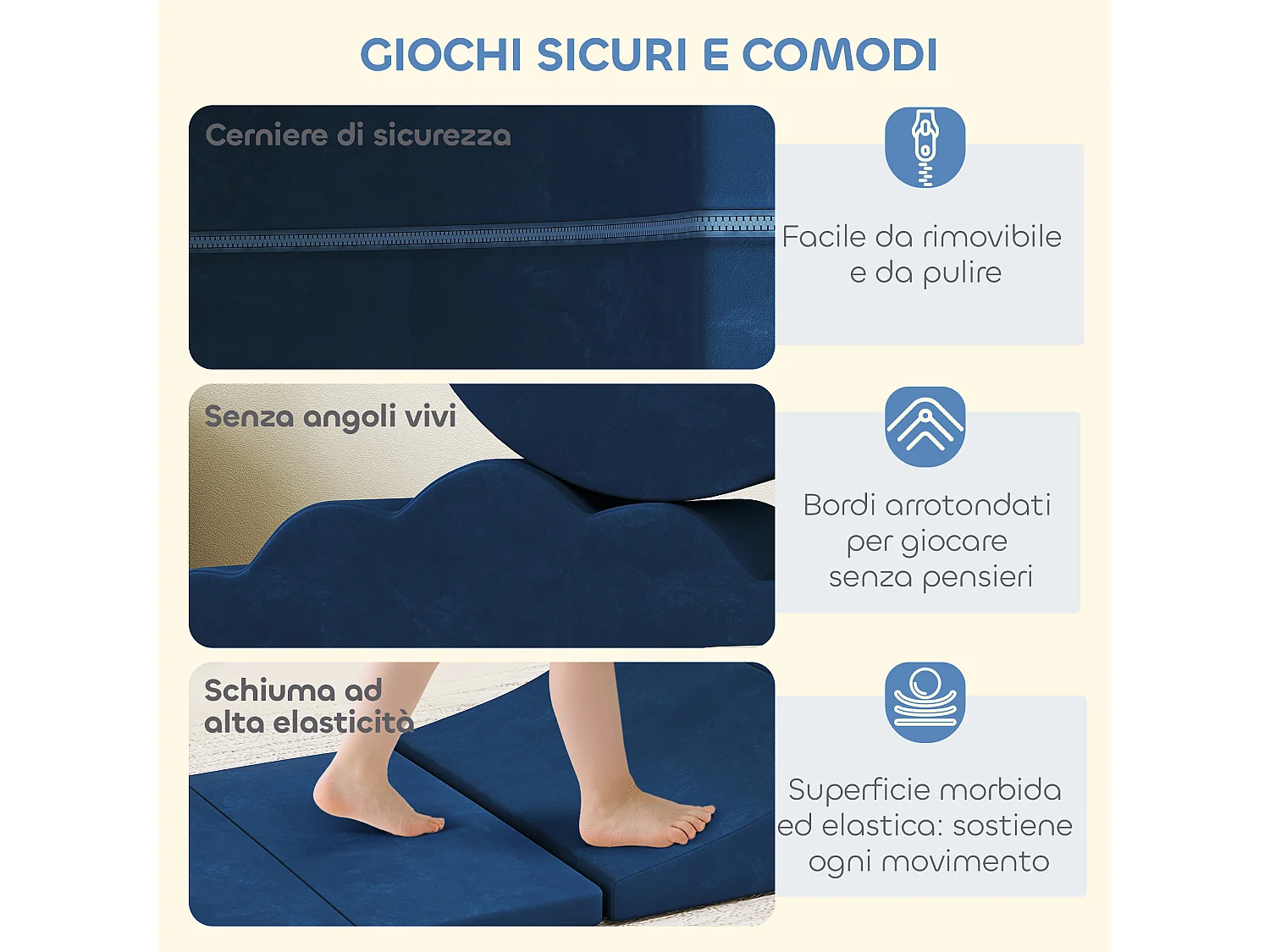 Set 7 blocchi di costruzione morbidi per bambini fino 3 anni blu