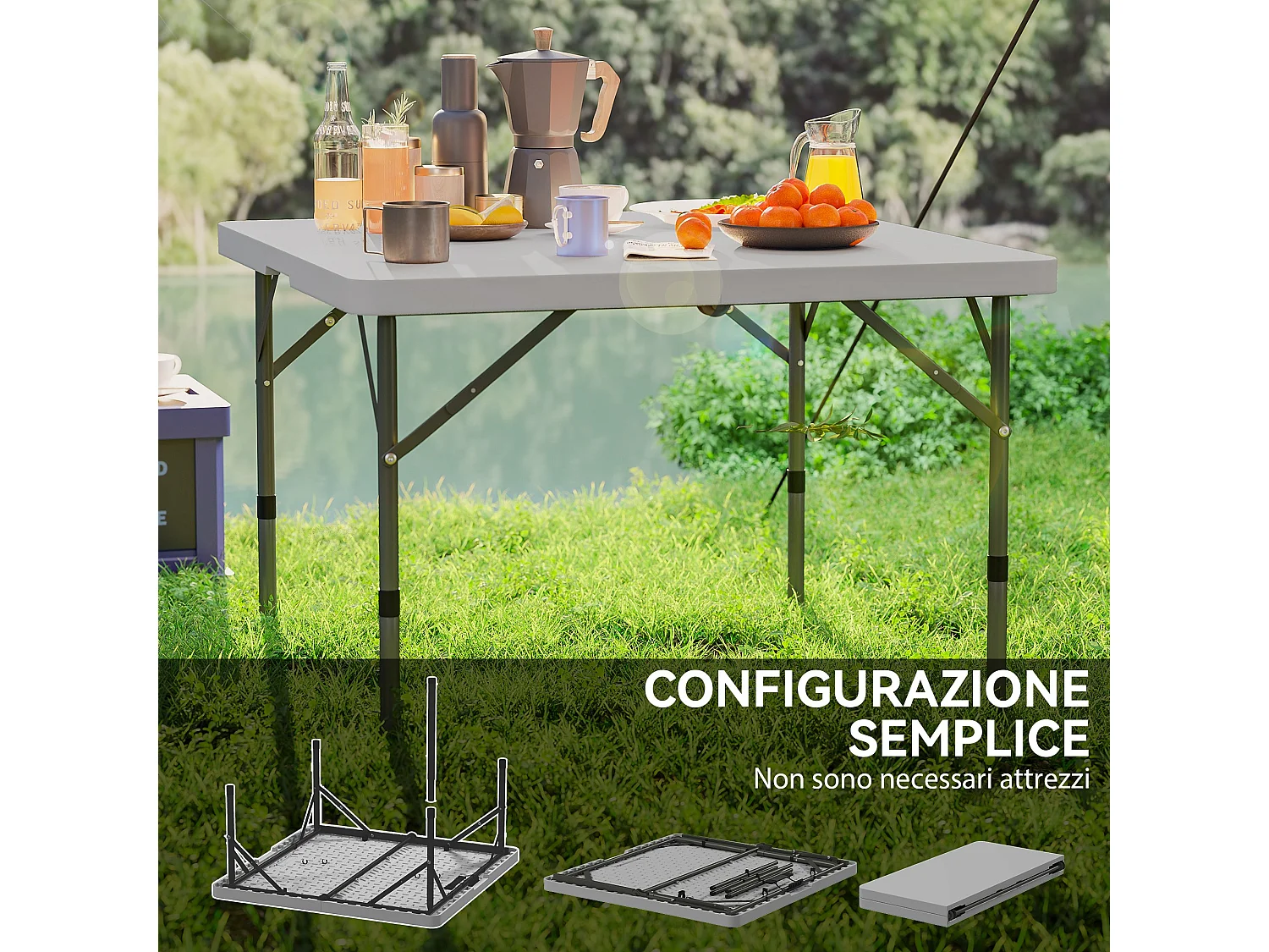 Tavolo da campeggio pieghevole e regolabile bianco