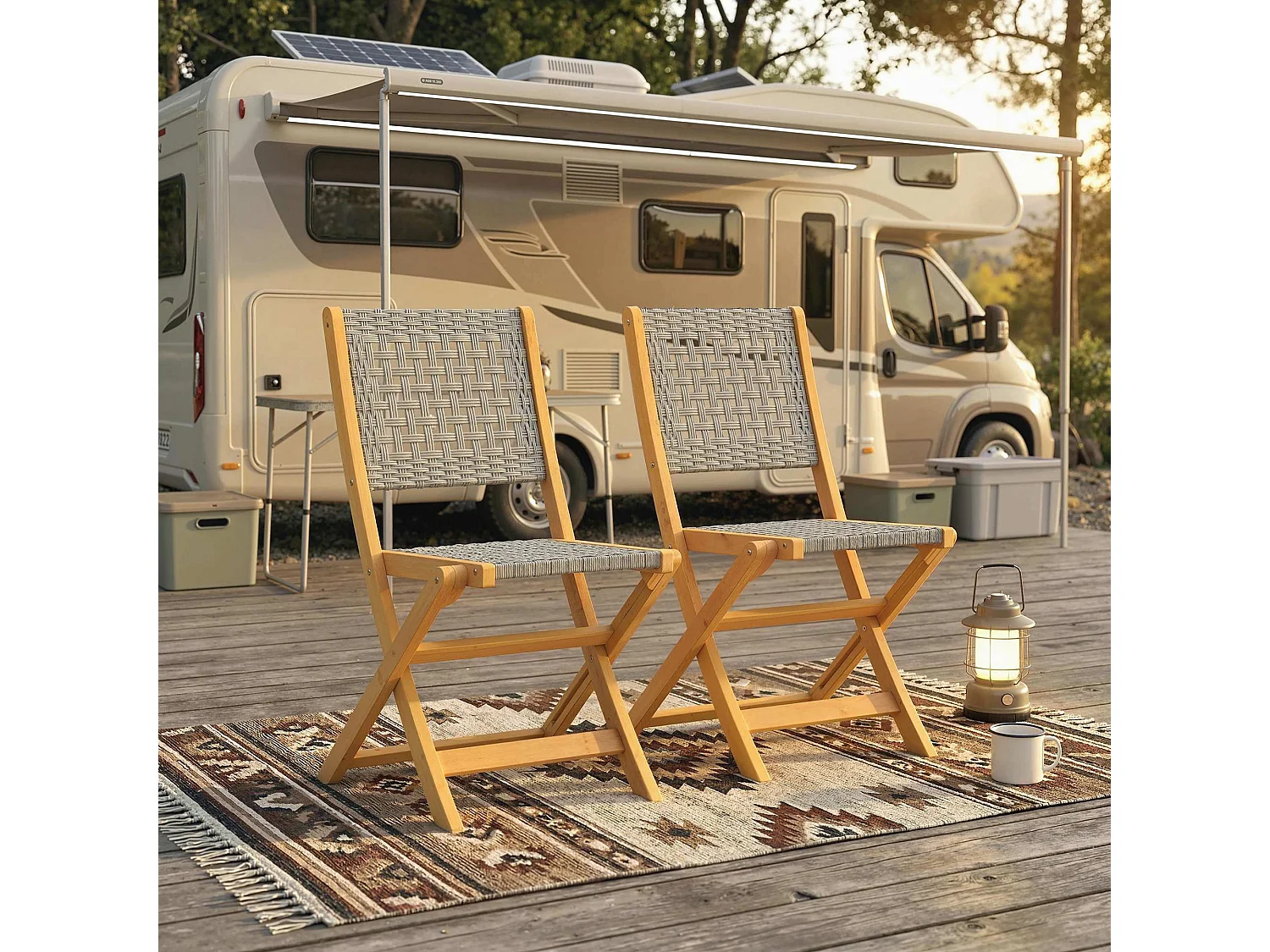 Set di 2 sedie pieghevoli da giardino pieghevoli in legno grigio