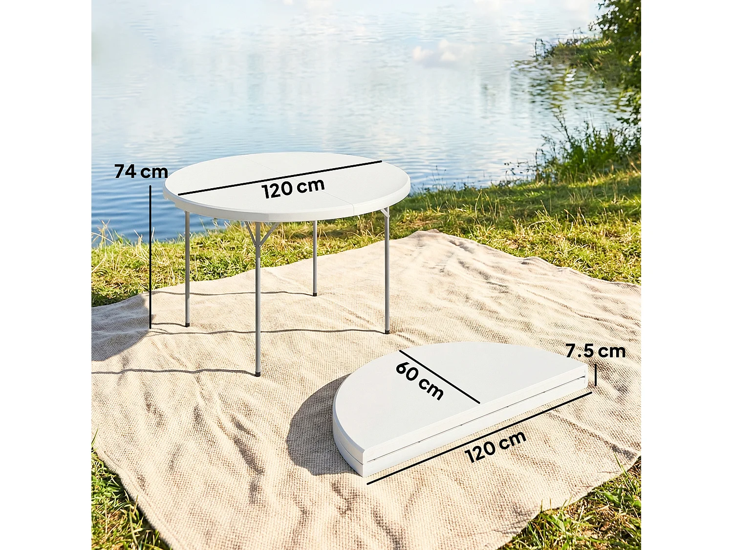 Tavolo da campeggio rotondo 120x120x74 cm bianco