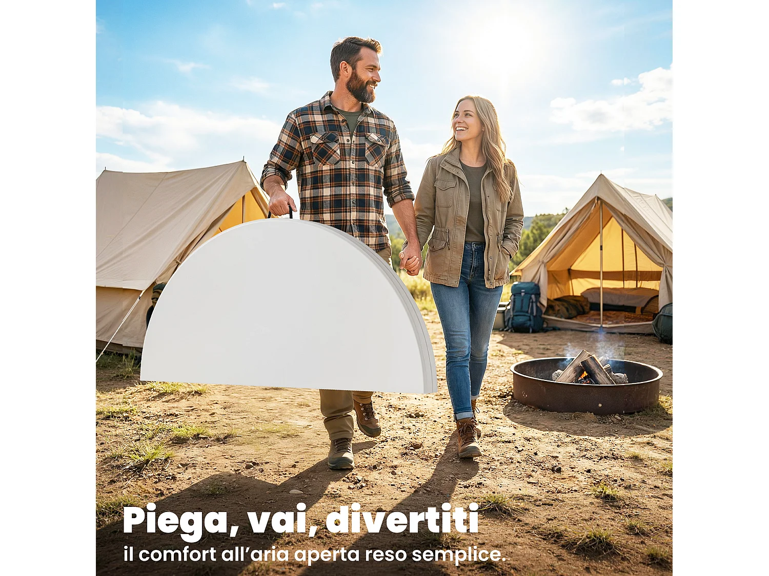 Tavolo da campeggio rotondo 120x120x74 cm bianco