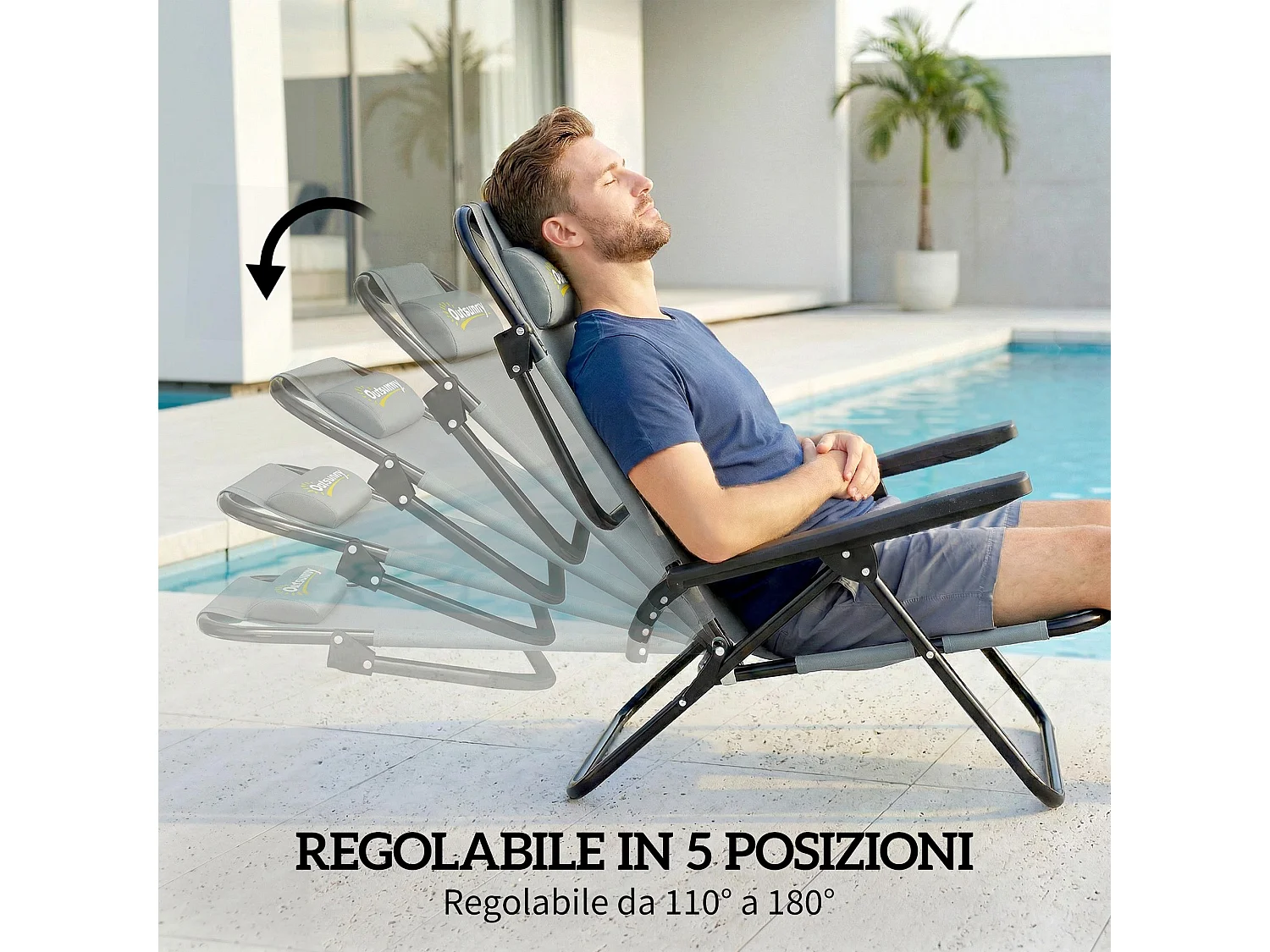 Set 2 sedie da campeggio pieghevoli regolabili grigio chiaro