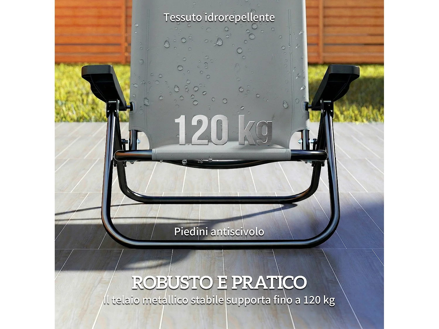 Set 2 sedie da campeggio pieghevoli regolabili grigio chiaro