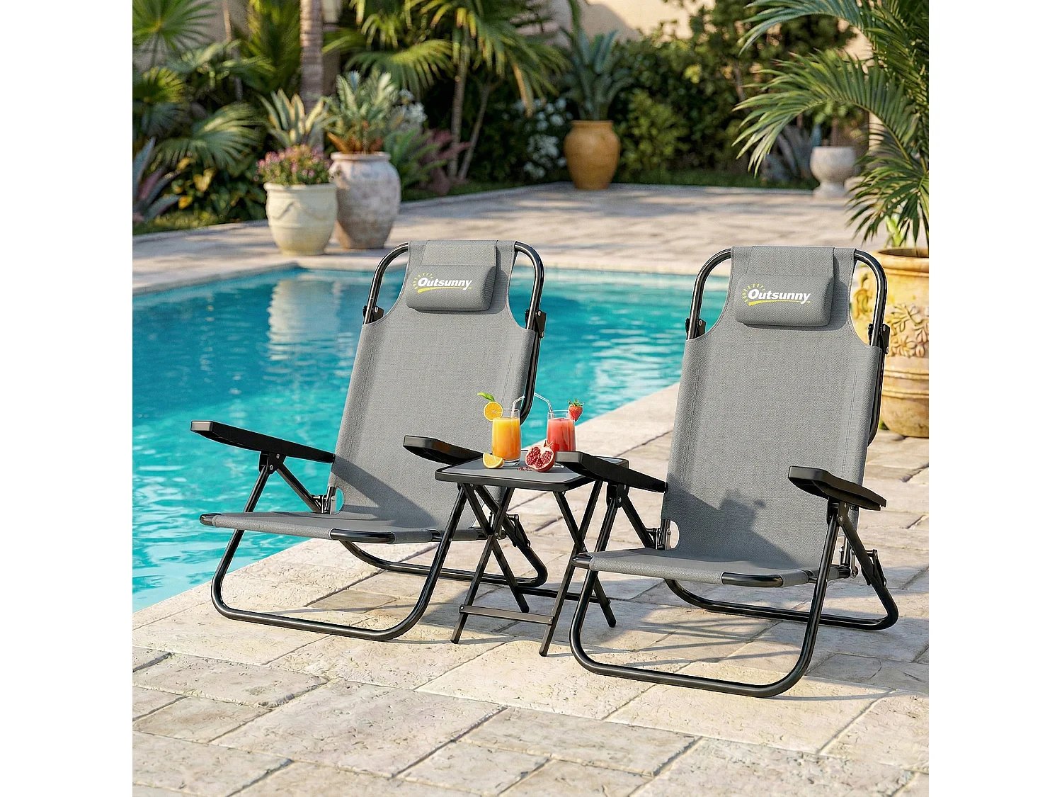 Set 2 sedie da campeggio pieghevoli regolabili grigio chiaro