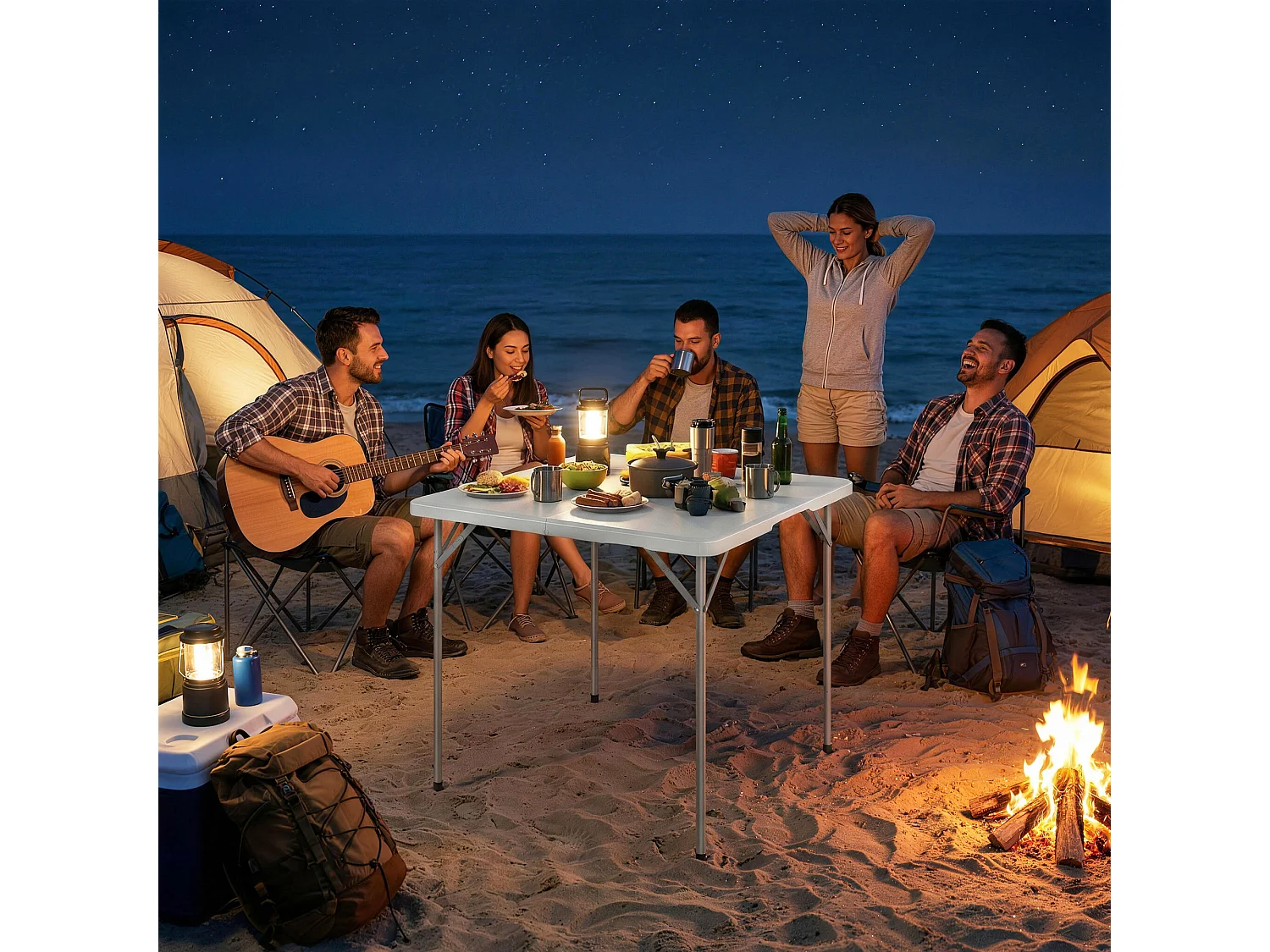 Tavolo da campeggio pieghevole quadrato 86x86x74 cm in HDPE bianco