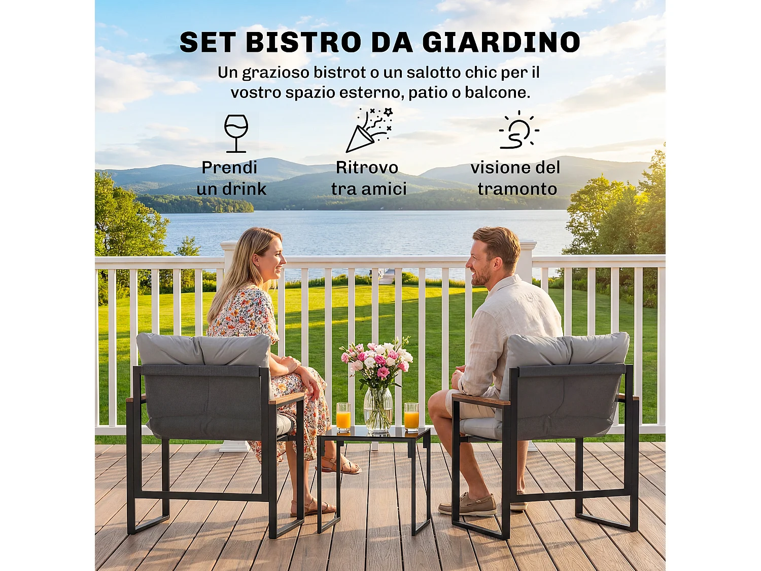 Set tavolo e sedie da esterno per 3 persone multicolore