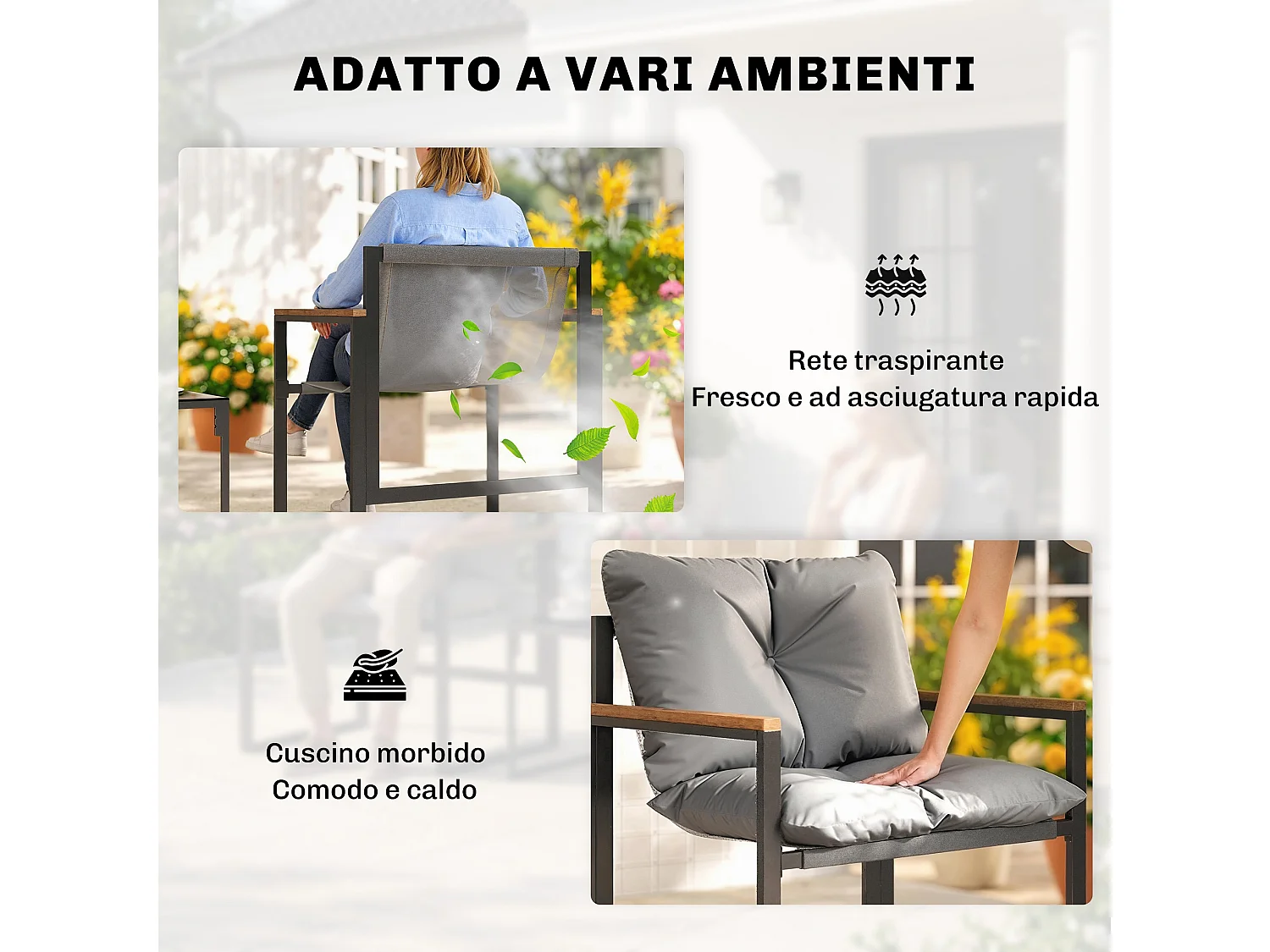 Set tavolo e sedie da esterno per 3 persone multicolore