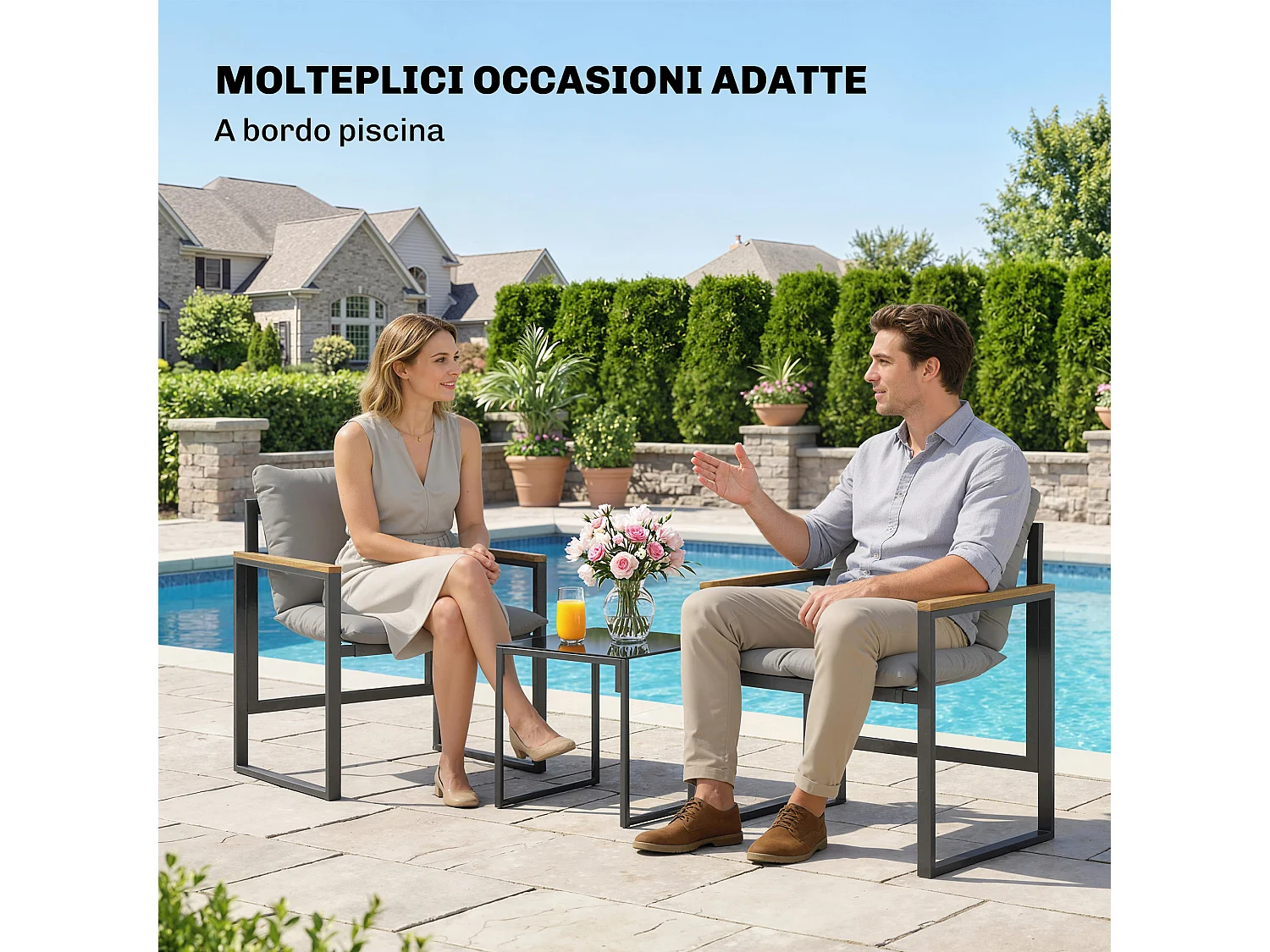 Set tavolo e sedie da esterno per 3 persone multicolore