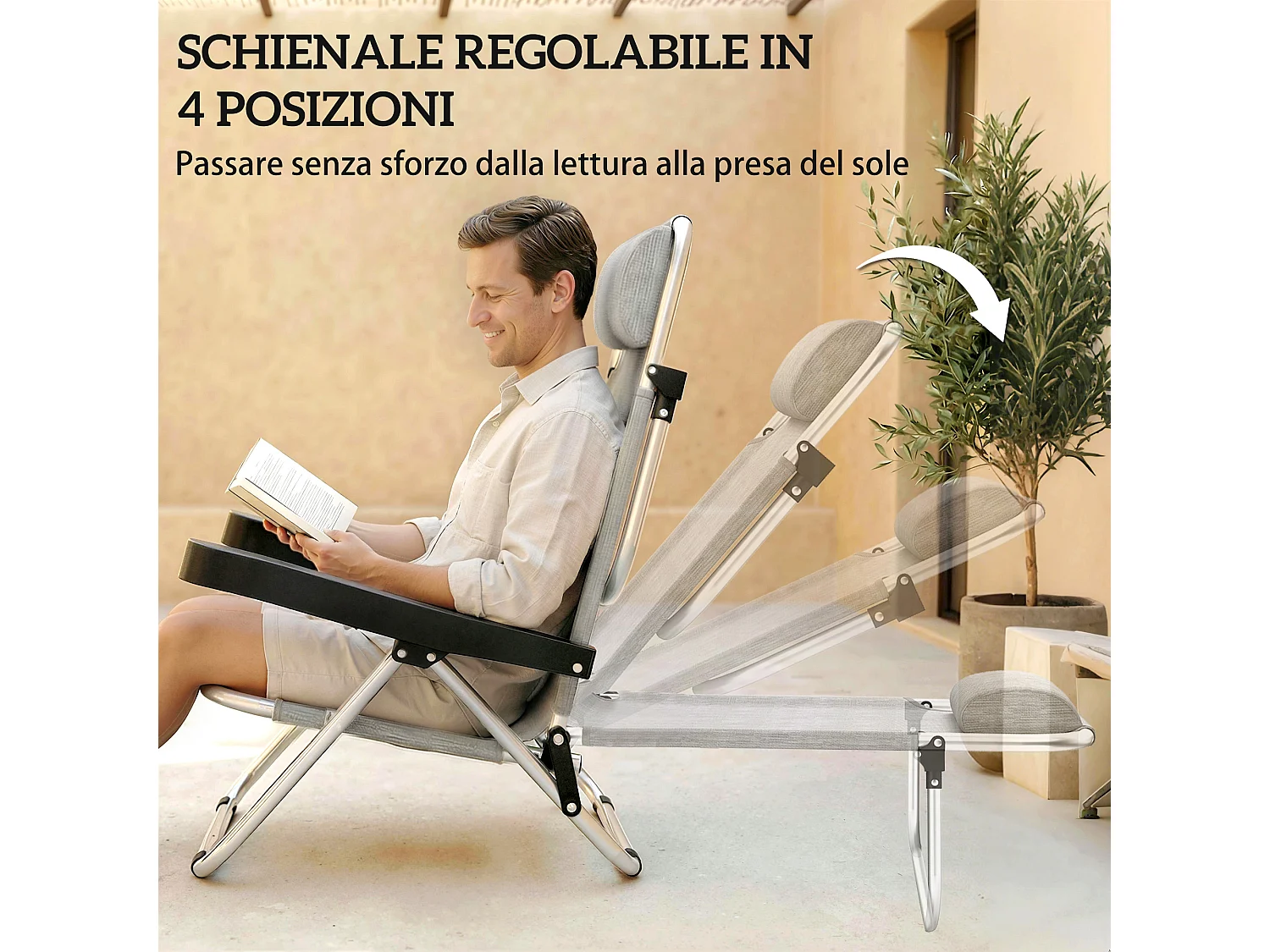 Set 2 sedie a sdraio pieghevoli 62x61x80 cm grigio