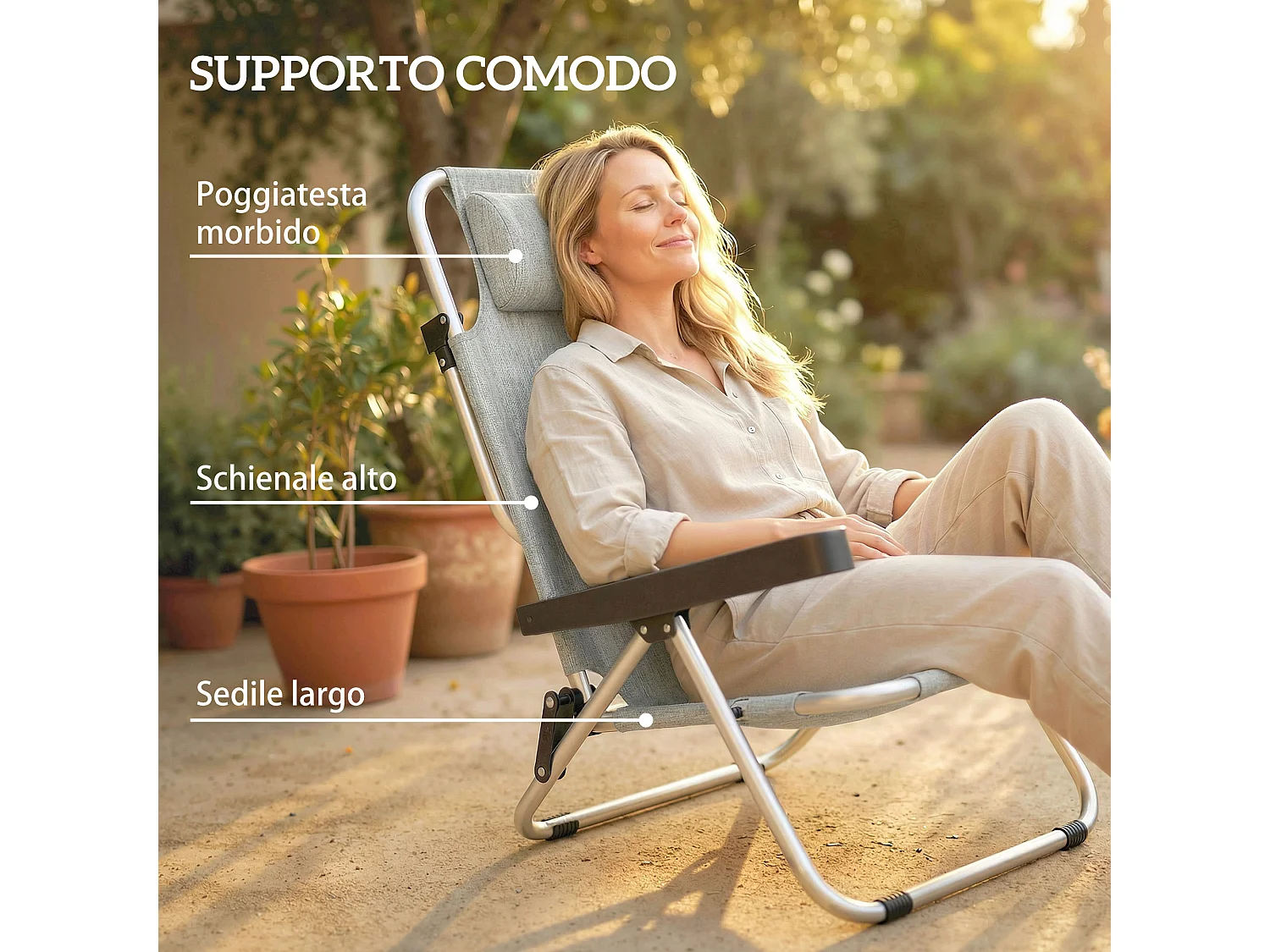Set 2 sedie a sdraio pieghevoli 62x61x80 cm grigio