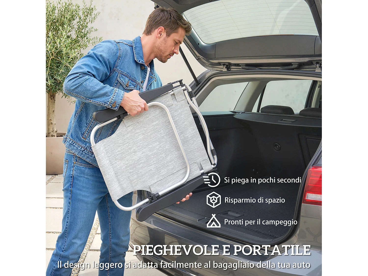 Set 2 sedie a sdraio pieghevoli 62x61x80 cm grigio