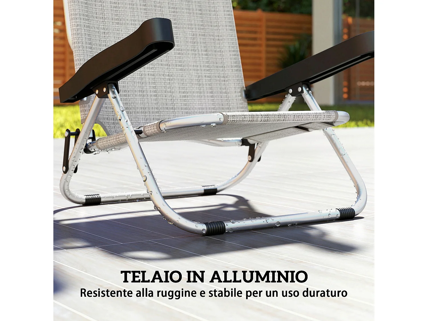 Set 2 sedie a sdraio pieghevoli 62x61x80 cm grigio