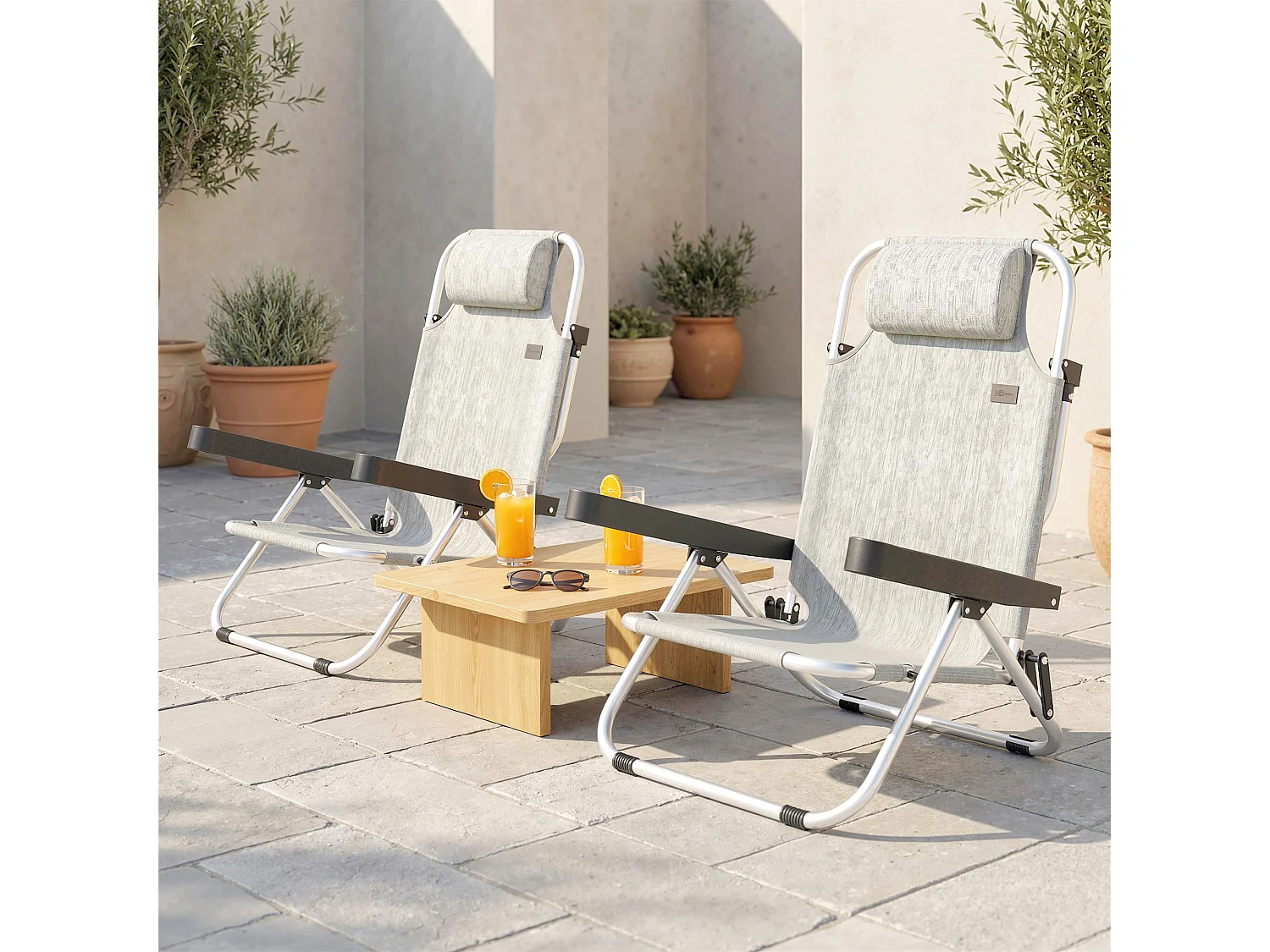 Set 2 sedie a sdraio pieghevoli 62x61x80 cm grigio