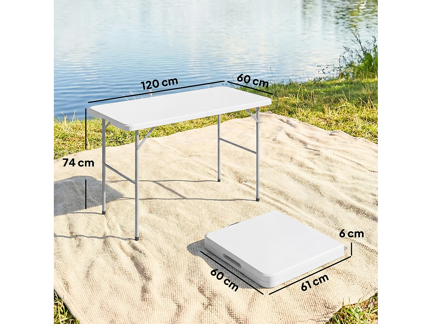 Tavolo da campeggio pieghevole hdpe 120x60x74 cm bianco