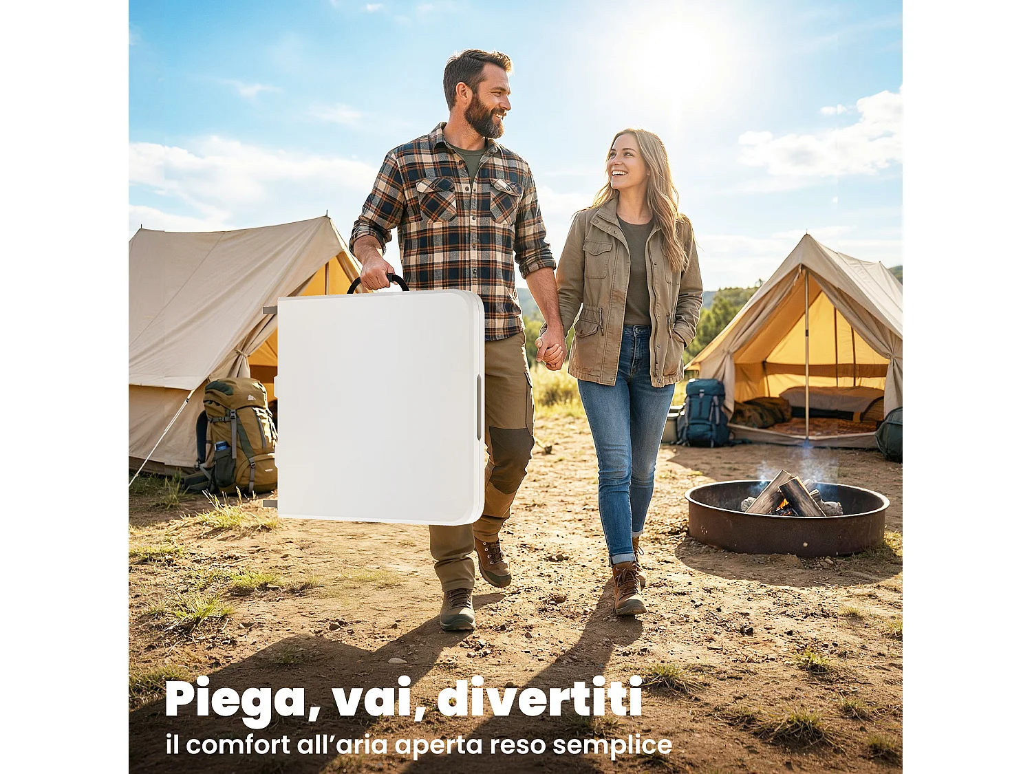 Tavolo da campeggio pieghevole hdpe 120x60x74 cm bianco
