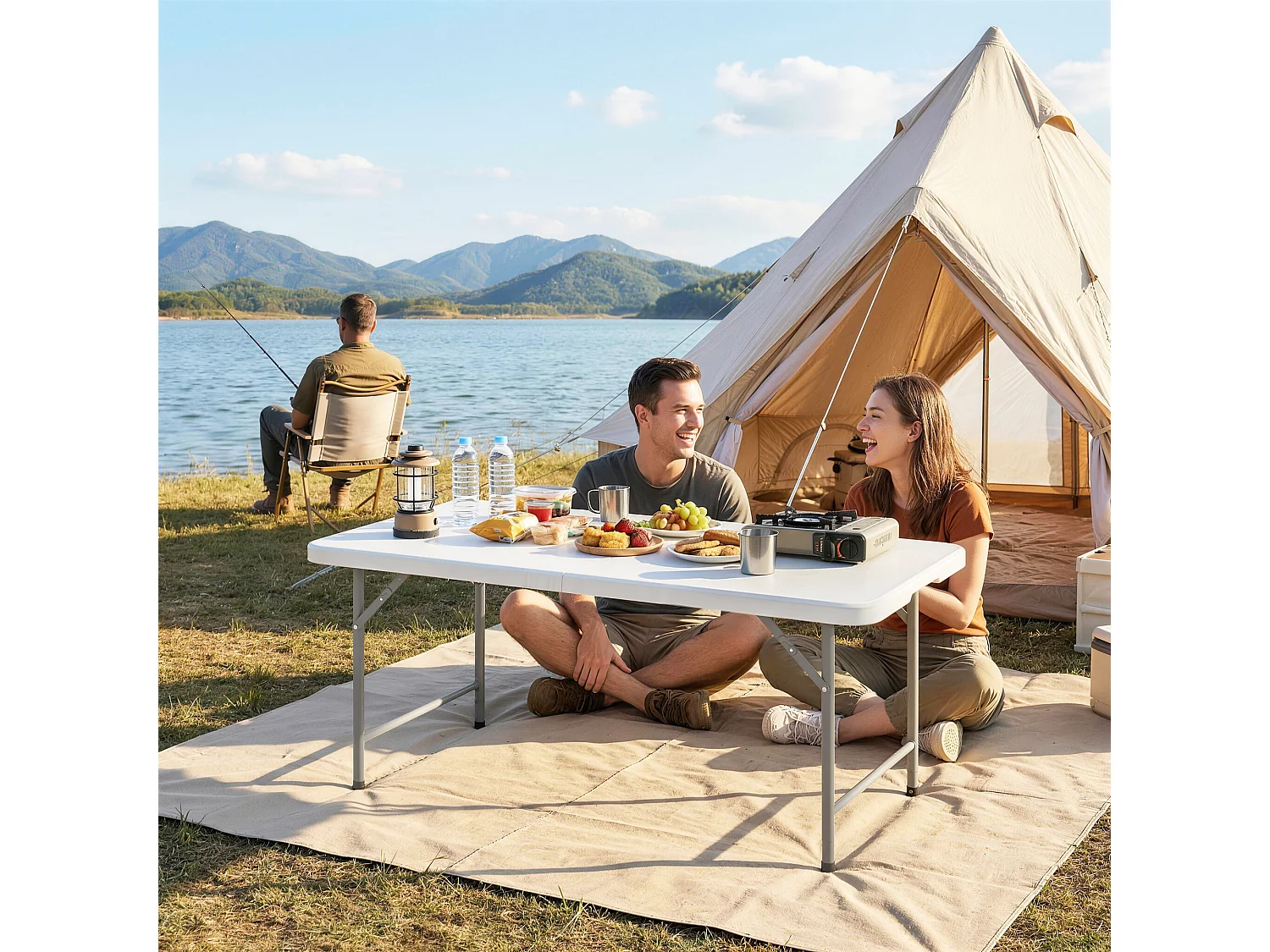 Tavolo da campeggio pieghevole hdpe 120x60x74 cm bianco