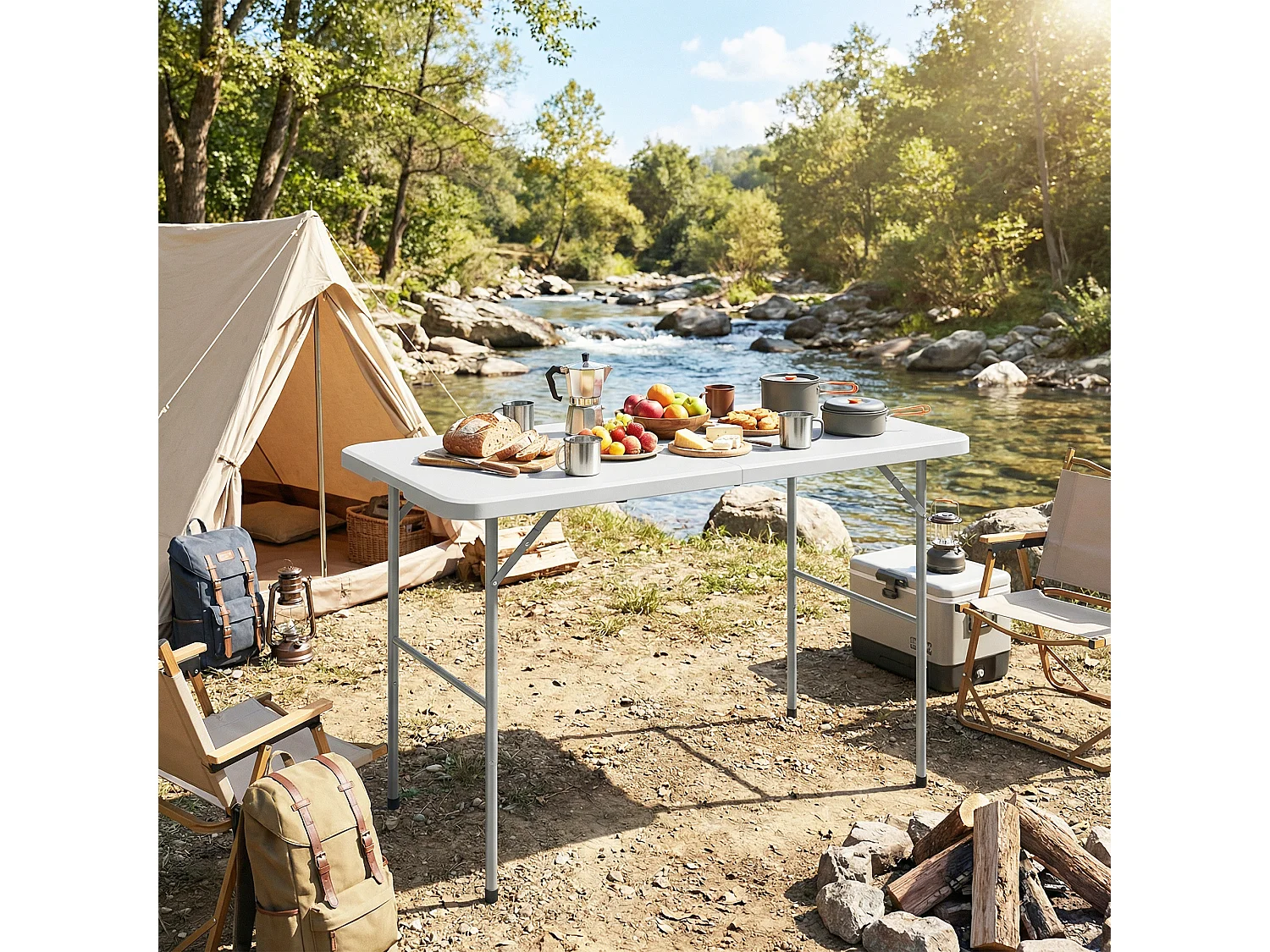 Tavolo da campeggio pieghevole hdpe 120x60x74 cm bianco