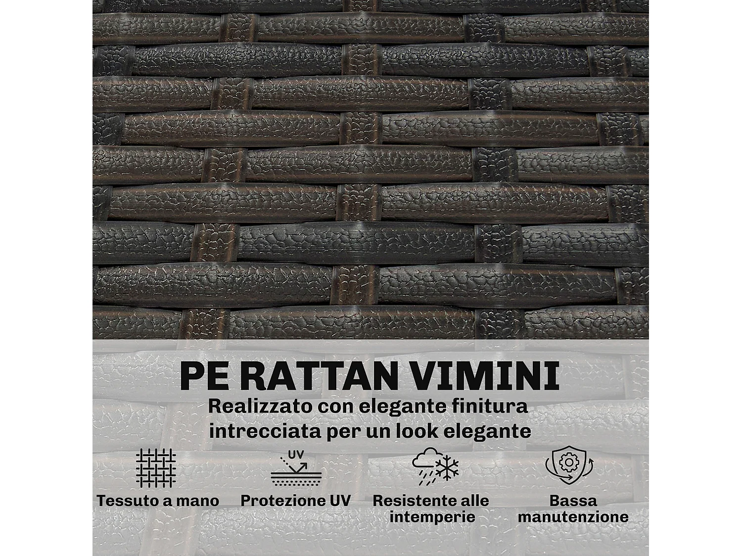 Divano da esterno 3 posti con cuscini in rattan marrone e crema