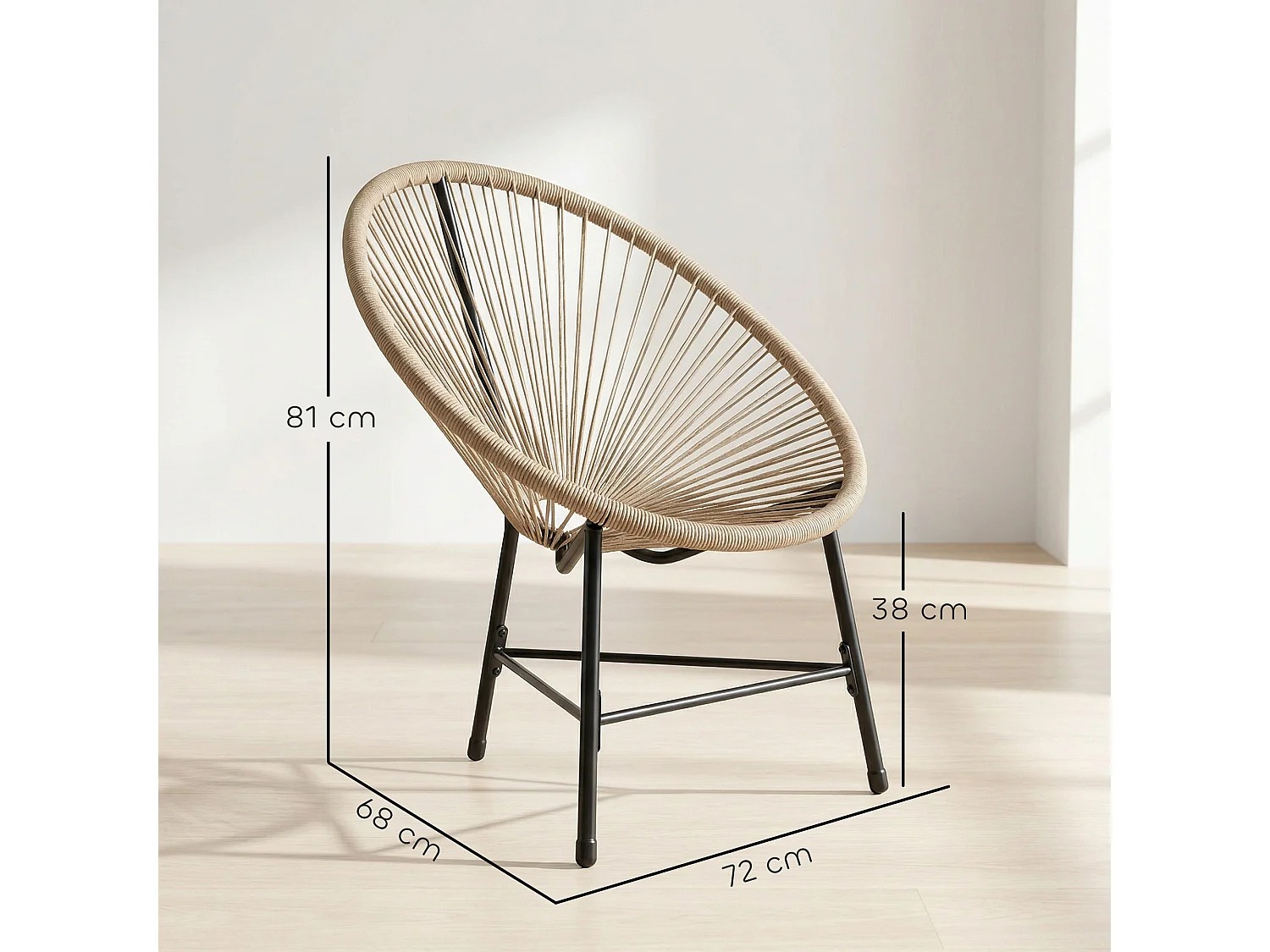 Set 2 sedie acapulco in rattan pe 72x68x81cm color legno