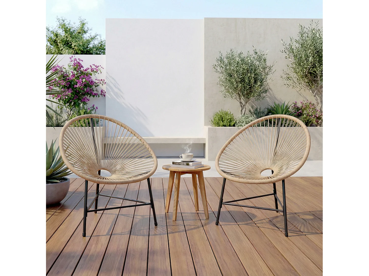 Set 2 sedie acapulco in rattan pe 72x68x81cm color legno