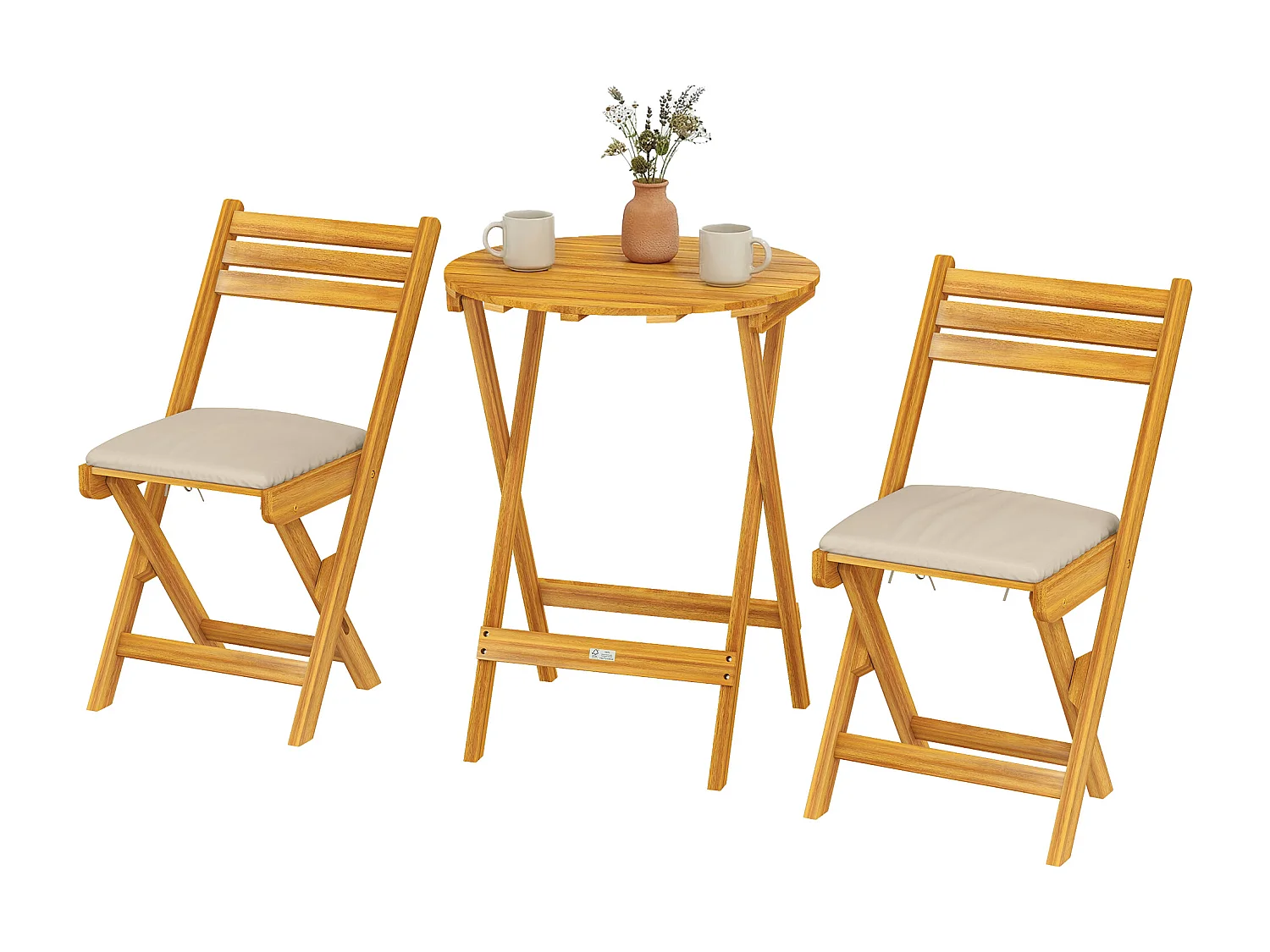 Set bistrò pieghevole 3 pezzi in legno color naturale