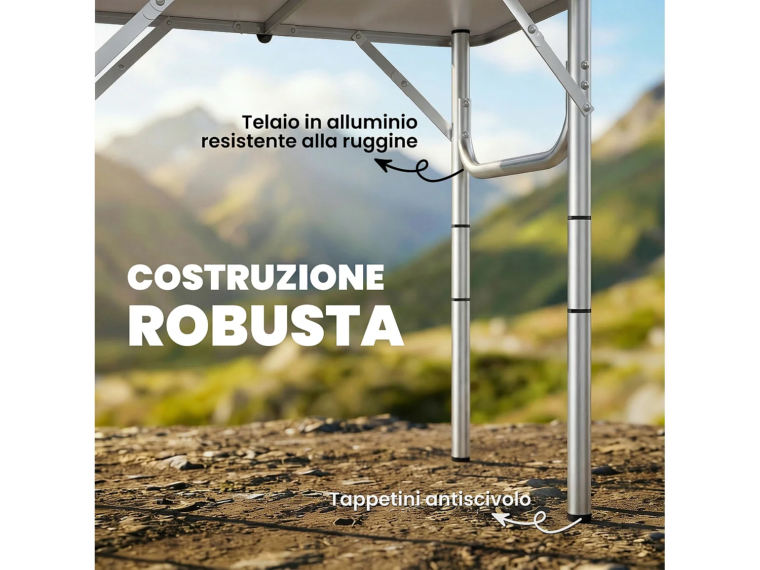Tavolo da campeggio pieghevole 4 altezze rete nero