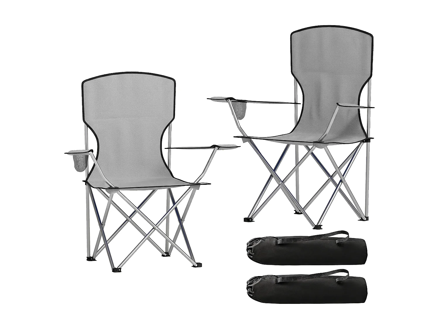 Set di 2 sedie da campeggio pieghevoli in metallo grigio