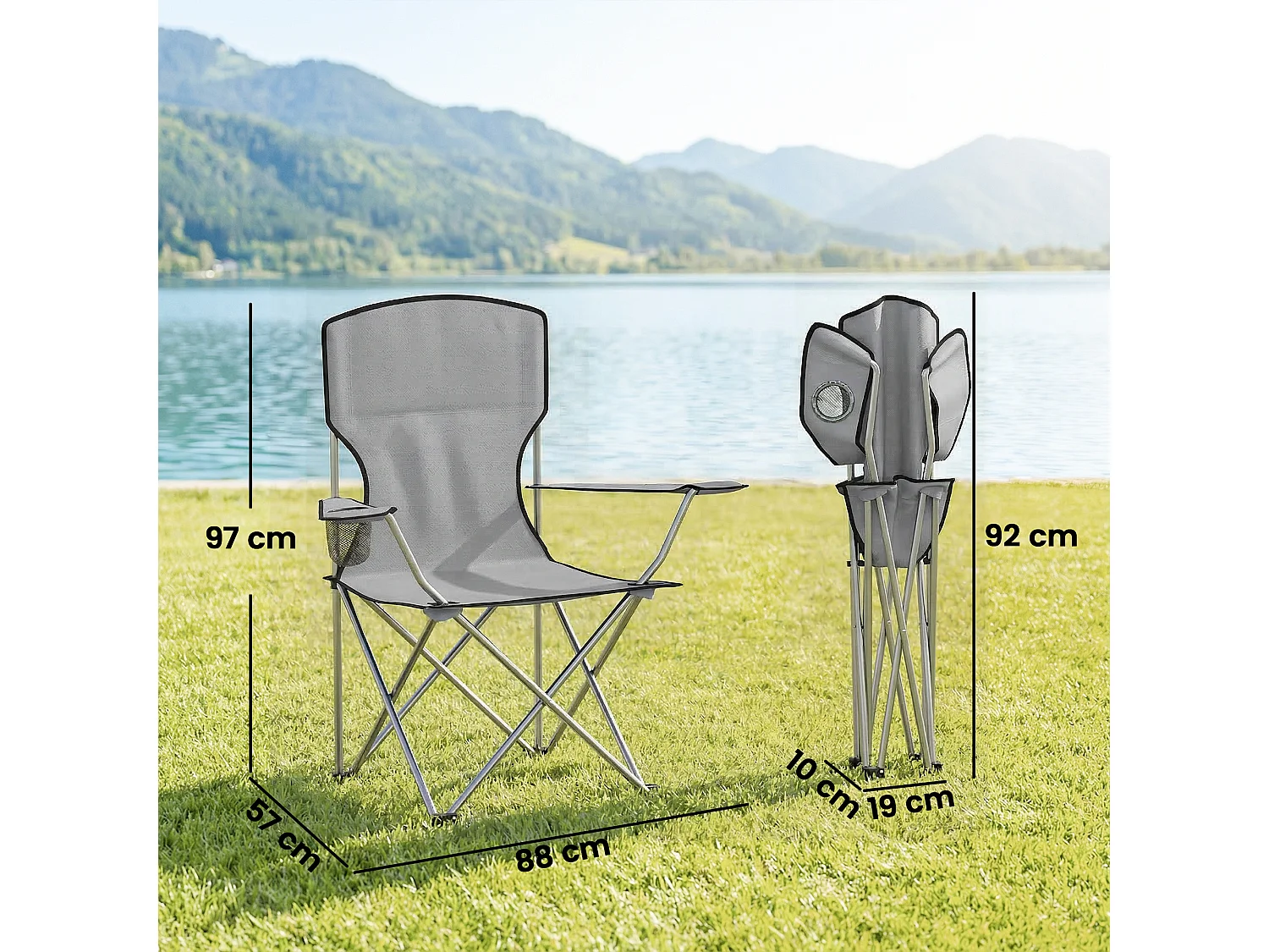 Set di 2 sedie da campeggio pieghevoli in metallo grigio