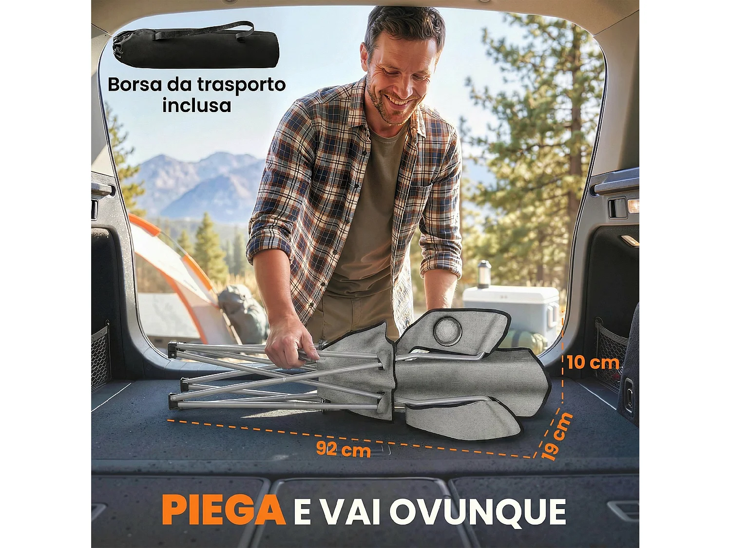 Set di 2 sedie da campeggio pieghevoli in metallo grigio