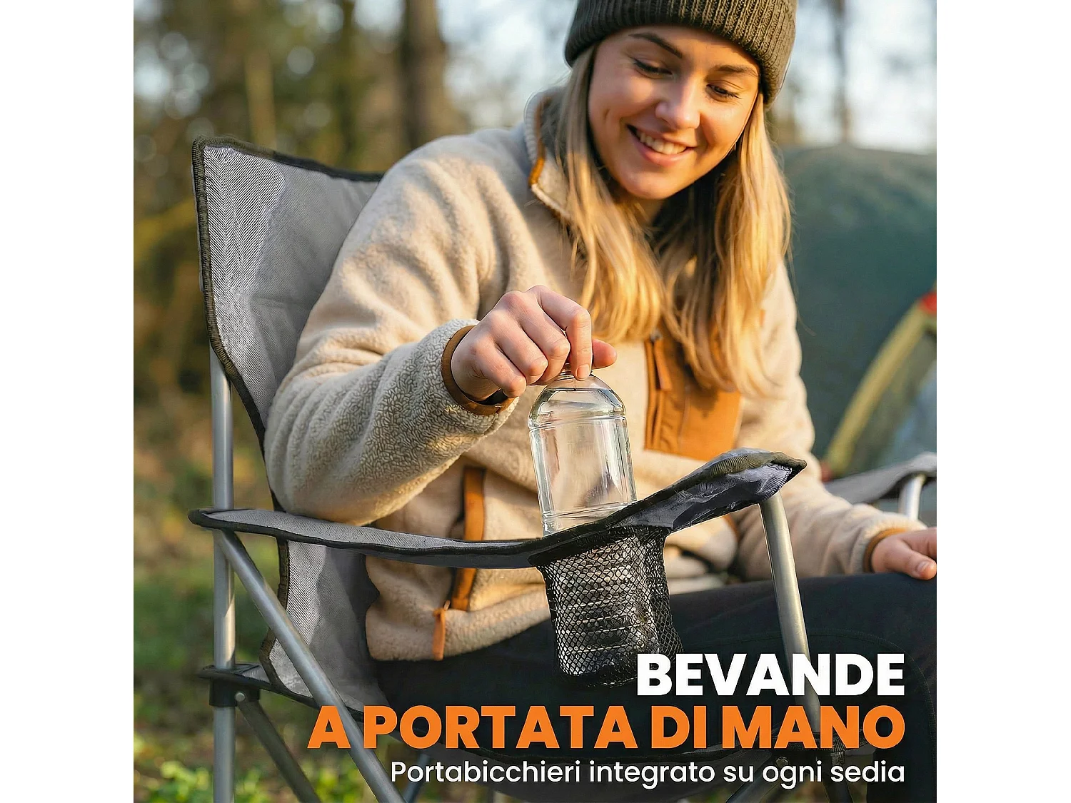 Set di 2 sedie da campeggio pieghevoli in metallo grigio