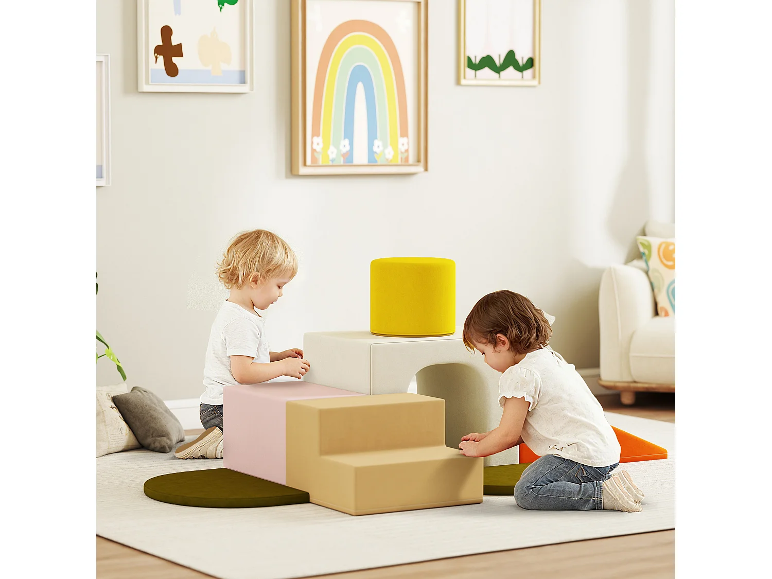 Set 8 costruzioni morbide per bambini 0-3 anni in velluto e schiuma pu