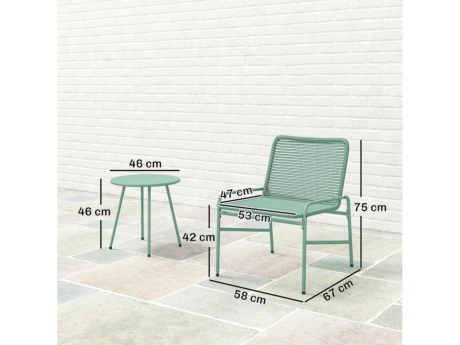 Set bistrò 3 pezzi in rattan verde