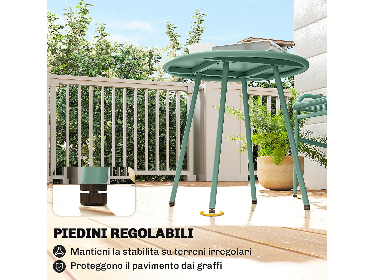Set bistrò 3 pezzi in rattan verde