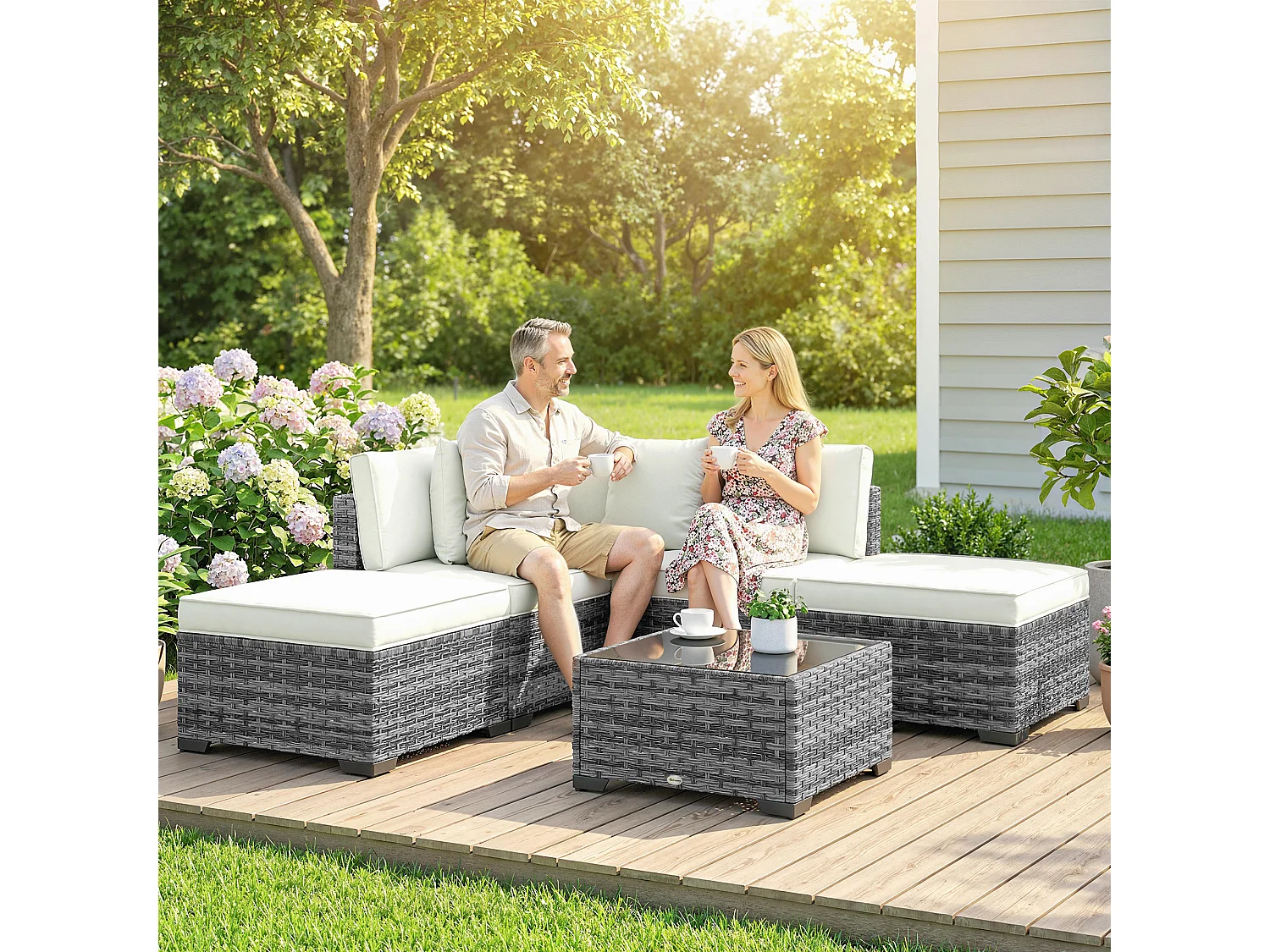 Mobili da giardino 6pz con divano tavolo cuscini grigio