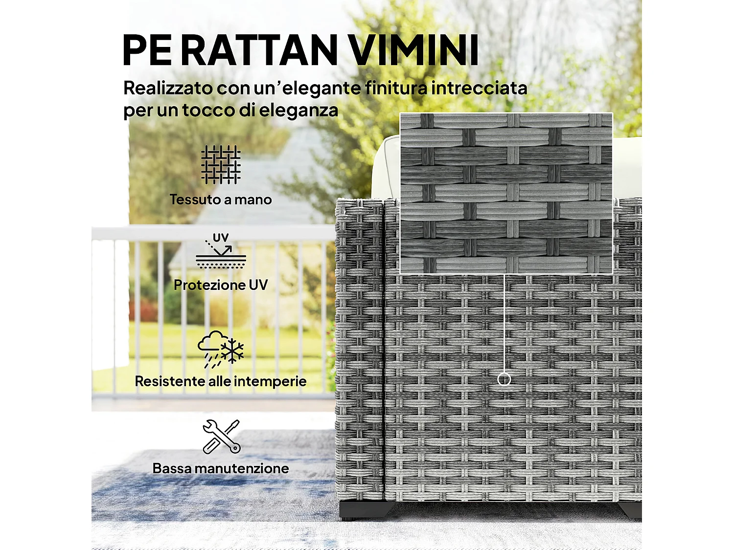 Mobili da giardino 6pz con divano tavolo cuscini grigio