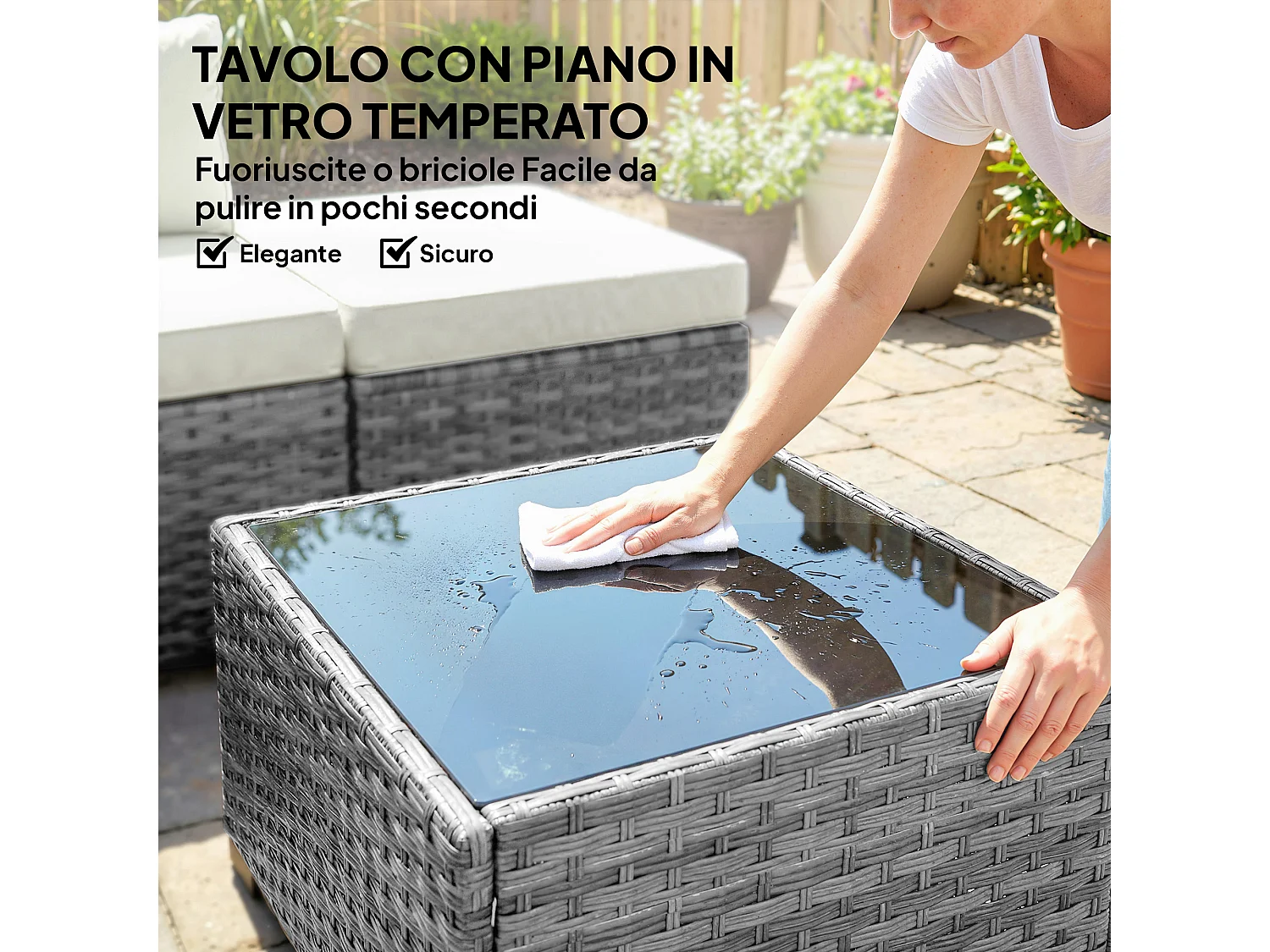 Mobili da giardino 6pz con divano tavolo cuscini grigio