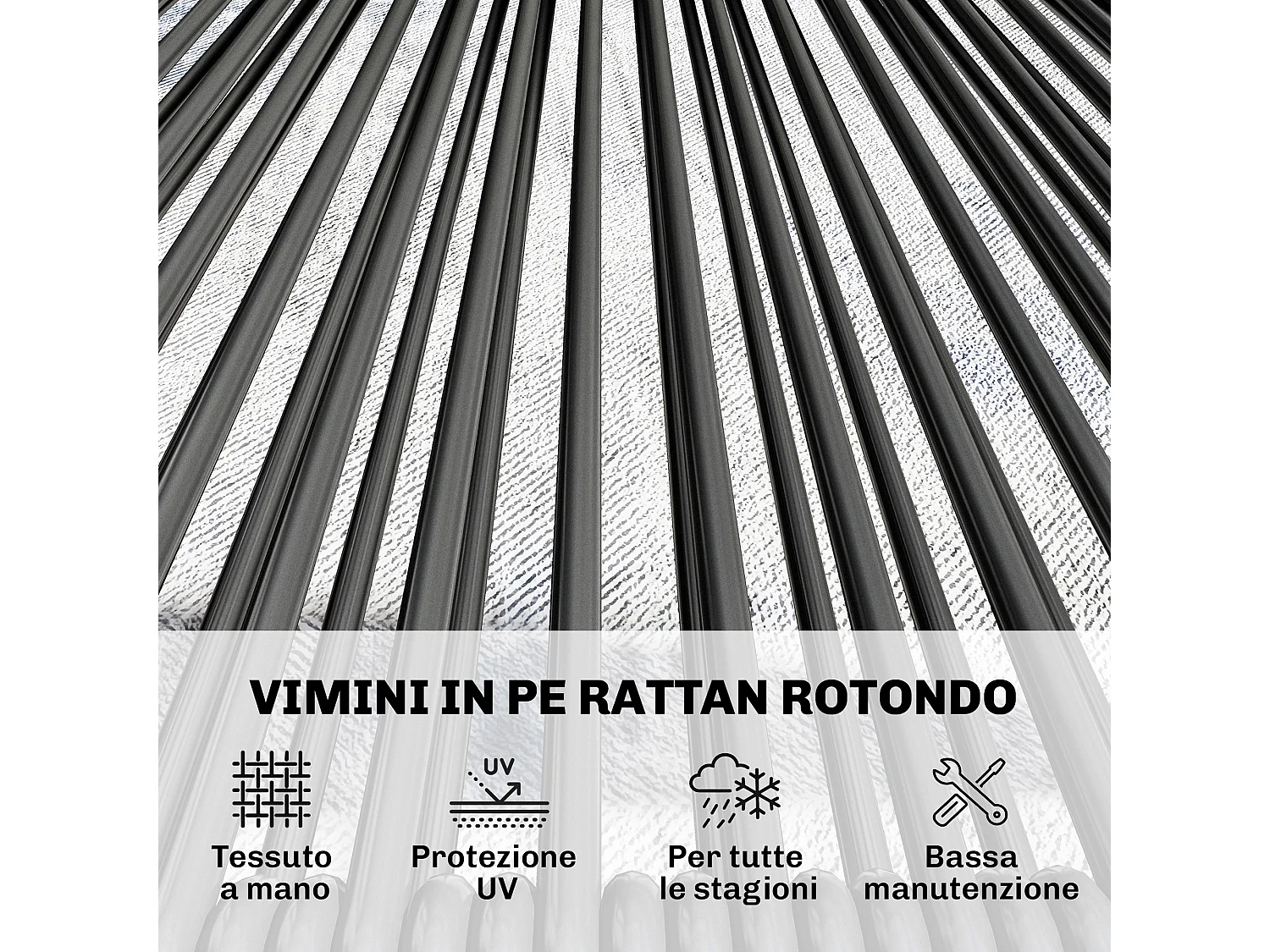 Divano da giardino 2 posti rattan pe acciaio nero