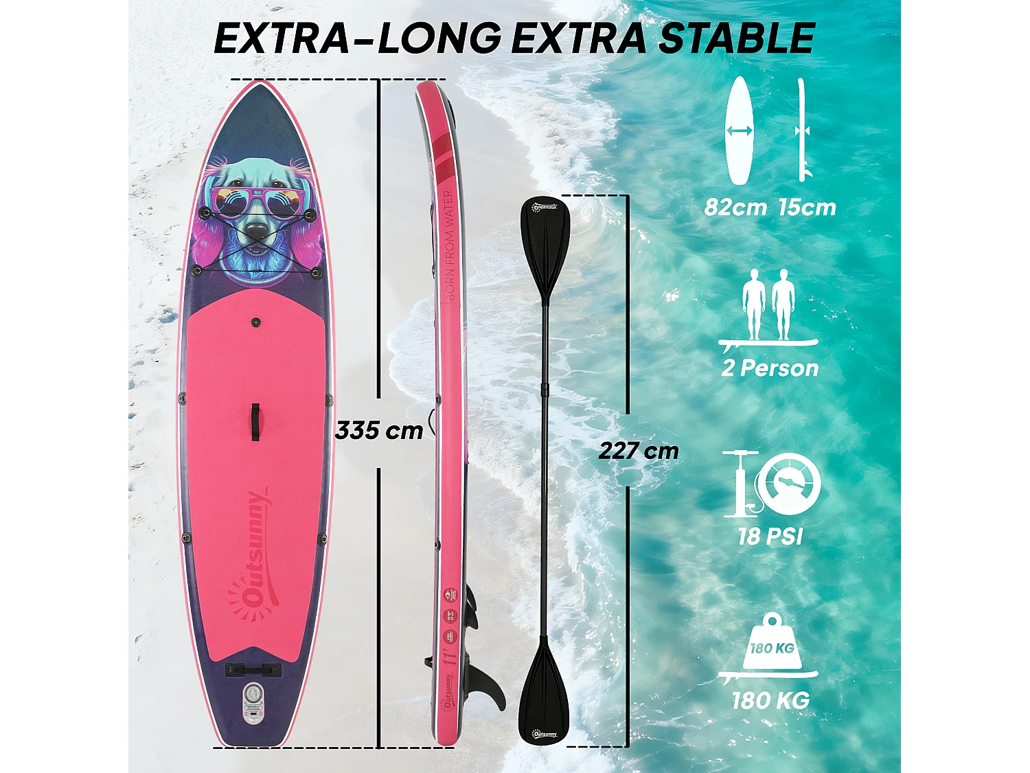 Sup gonfiabile con accessori 335x82x15 cm blu e rosa