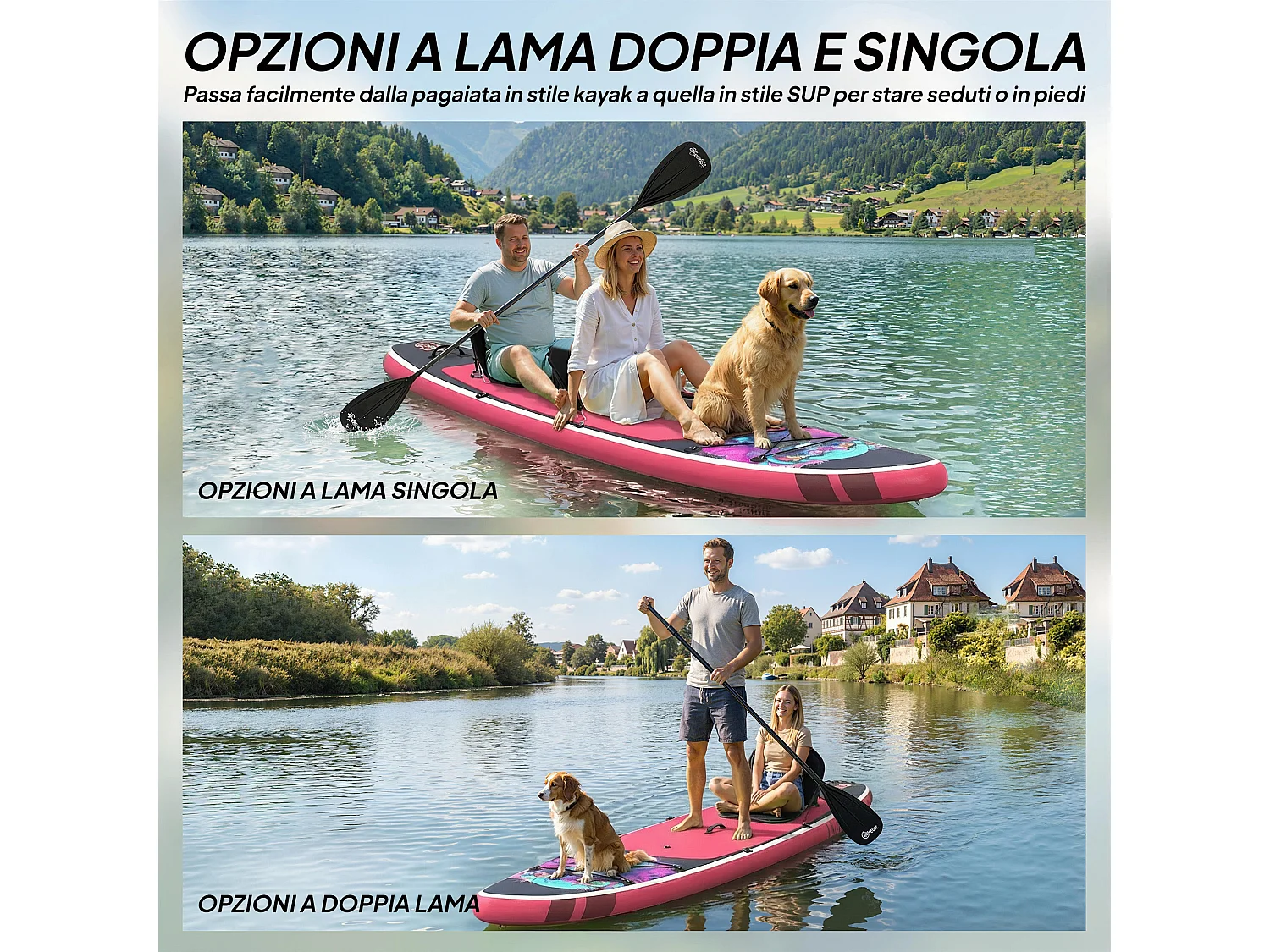 Sup gonfiabile con accessori 335x82x15 cm blu e rosa