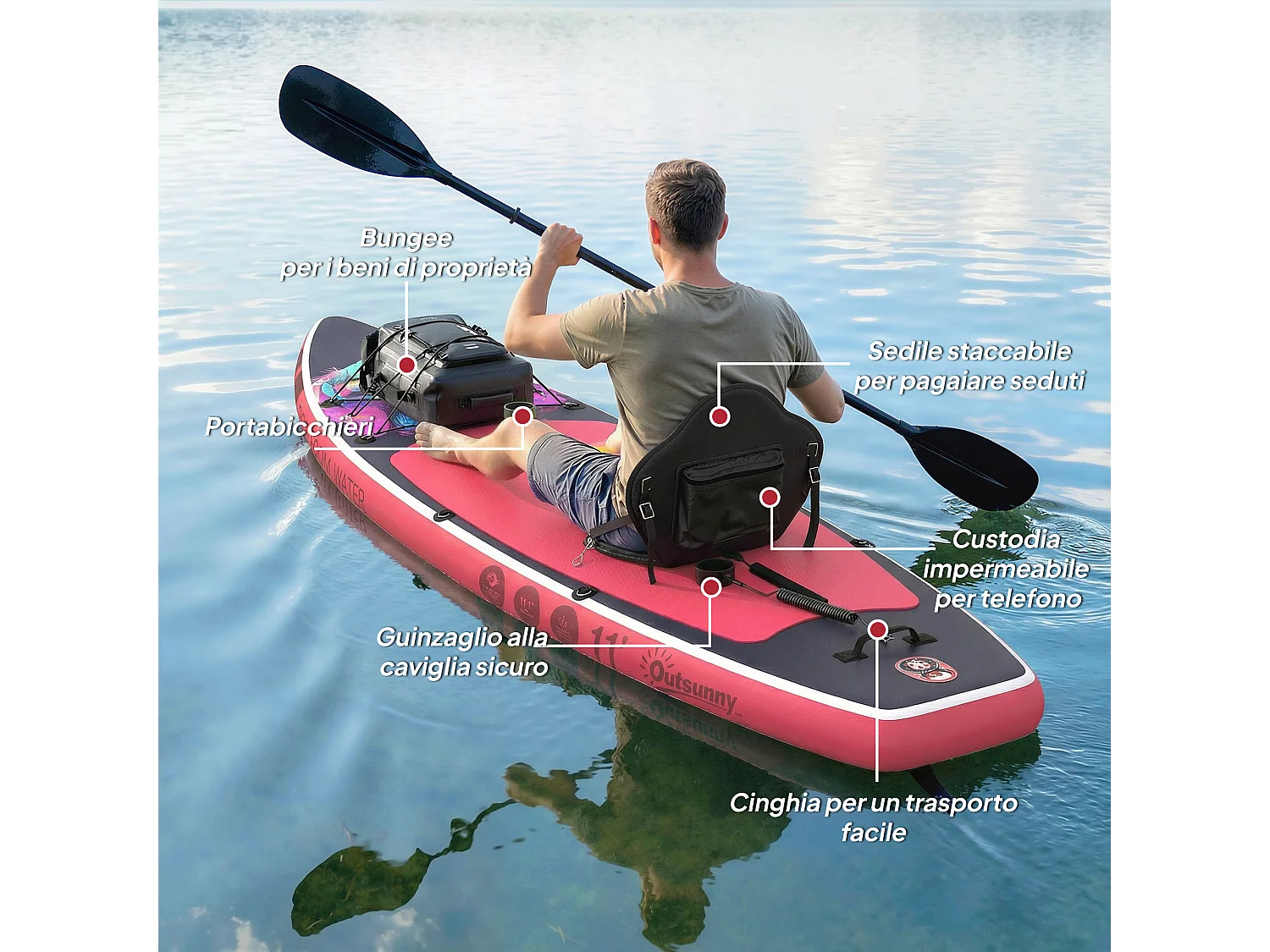 Sup gonfiabile con accessori 335x82x15 cm blu e rosa