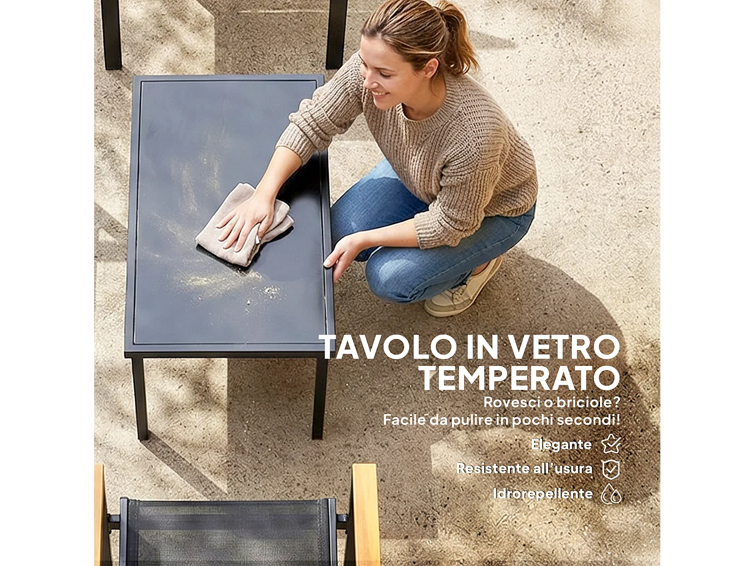 Mobili da giardino 4pz con tavolino e 3 sedute nero